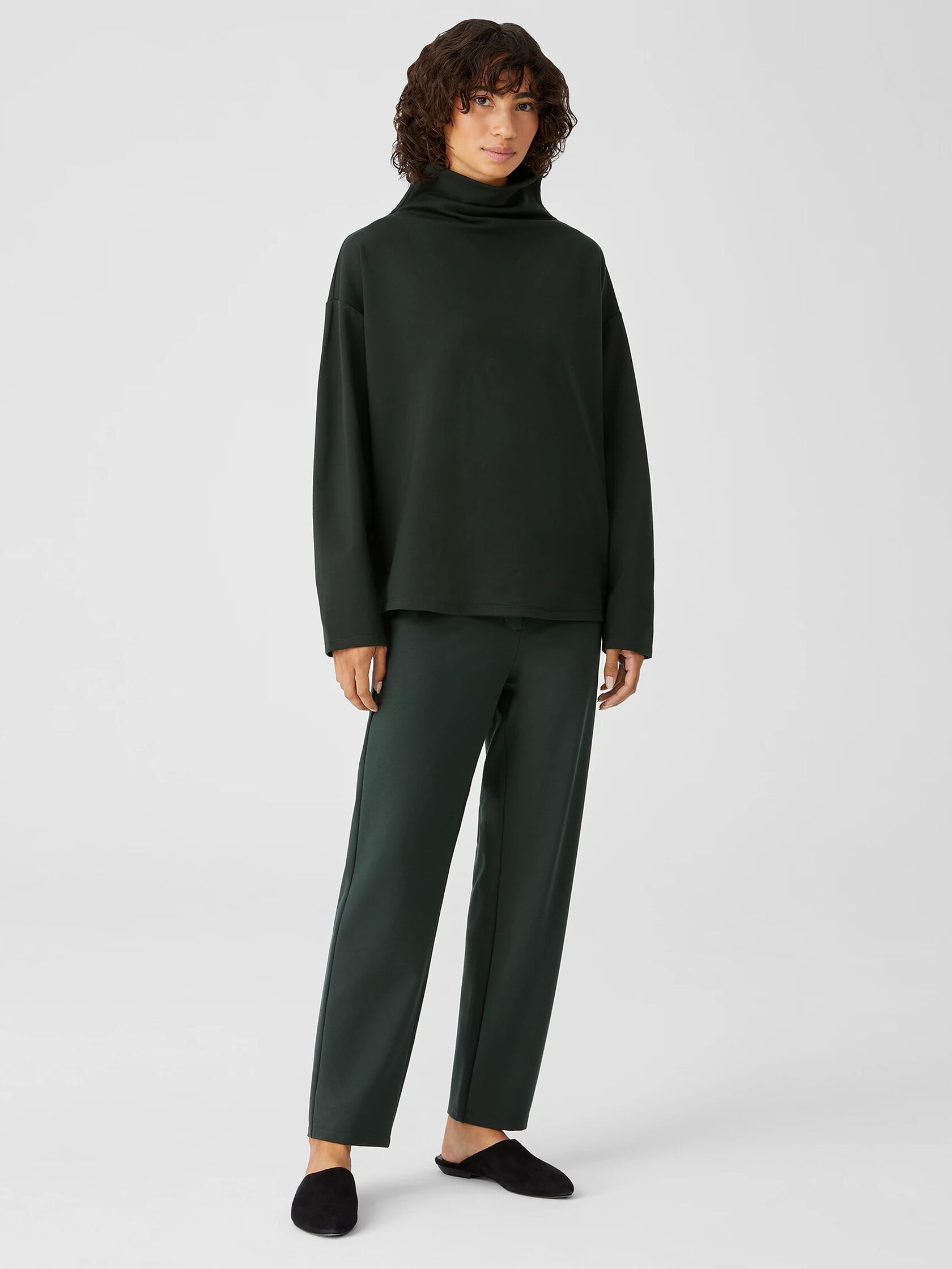 Washable Flex Ponte Funnel Neck Box-Top
