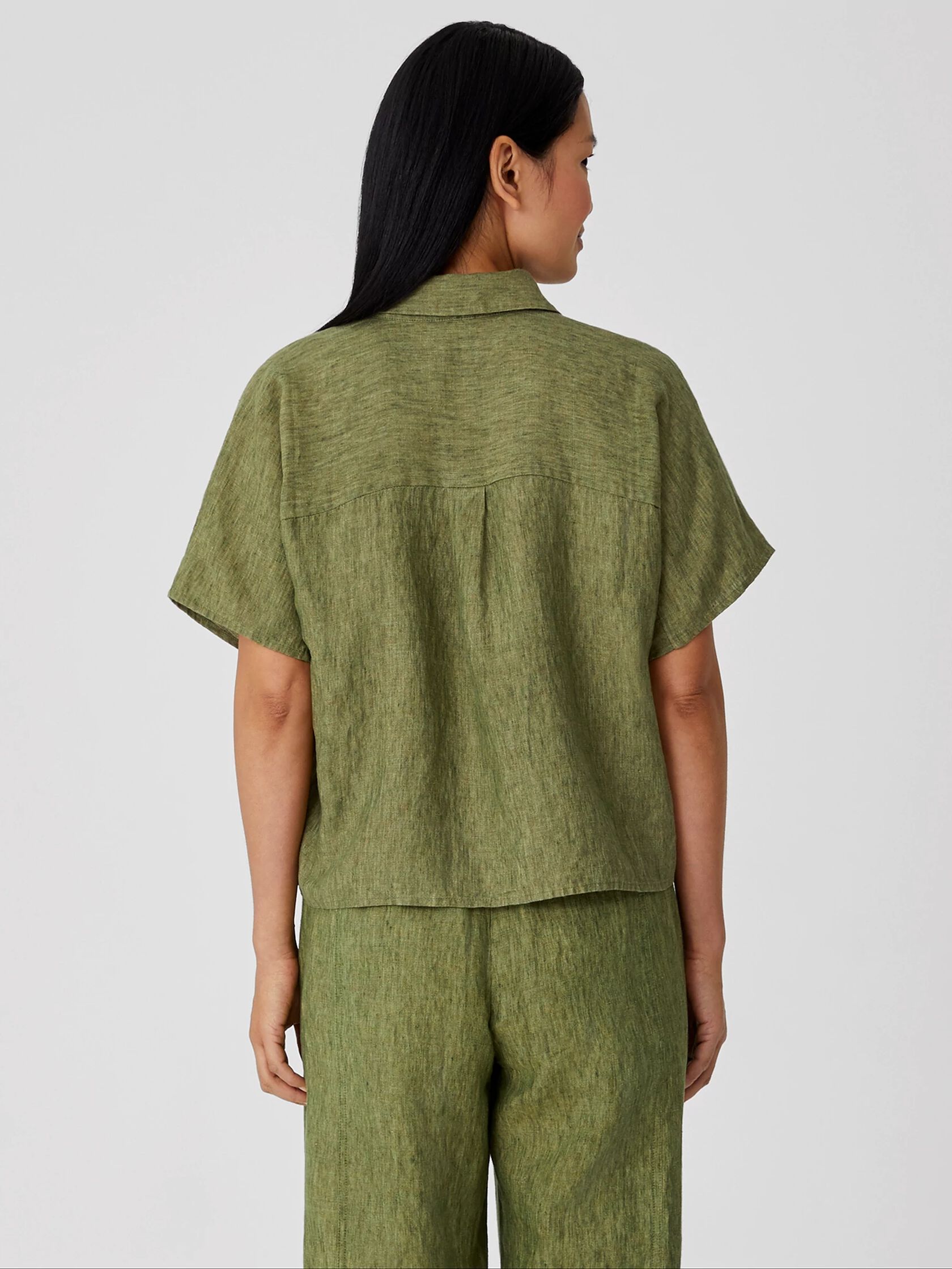 Washed Organic Linen Delave Short-Sleeve Shirt