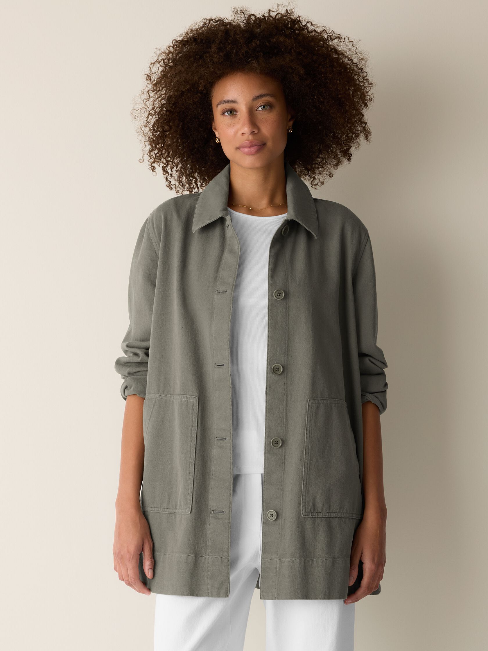 Garment-Dyed Utility Cotton Classic Collar Long Jacket