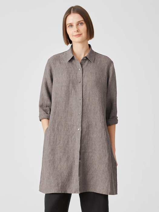 Washed Organic Linen Delave Long Shirt