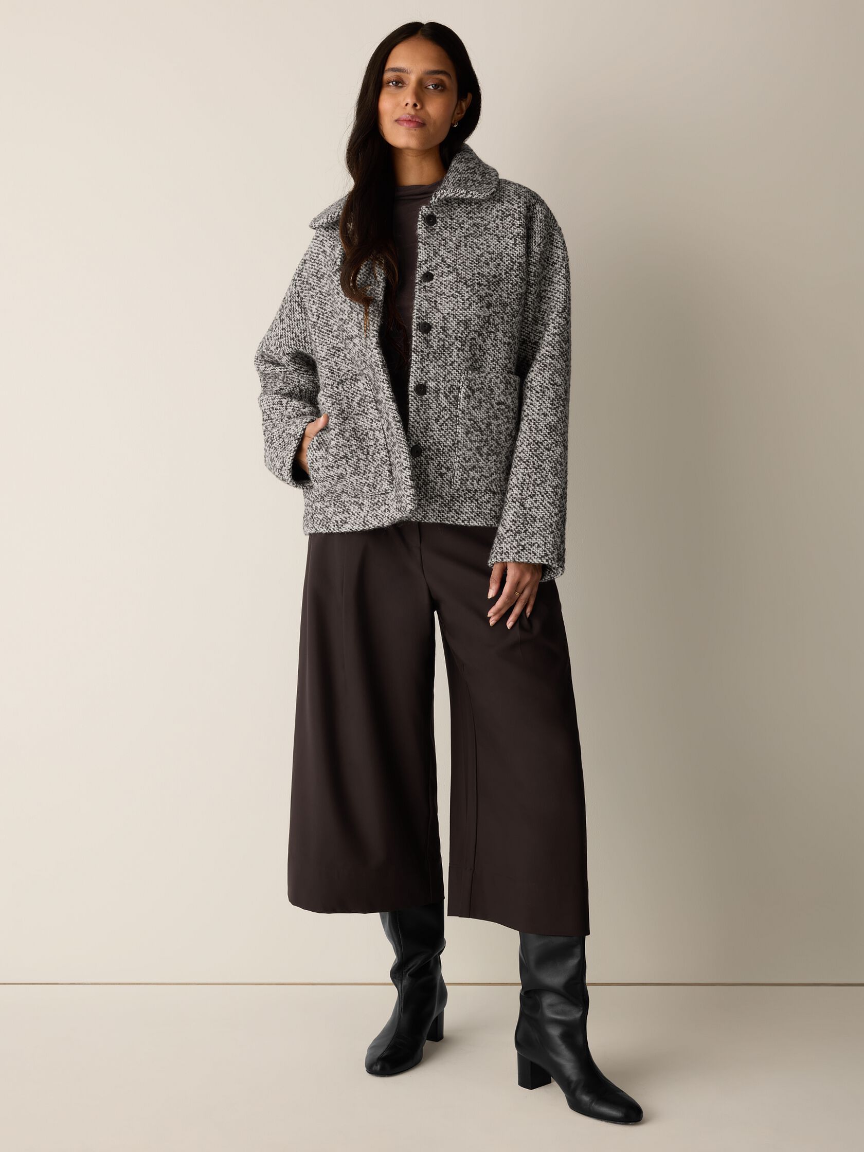 Marled Wool Tweed Classic Collar Jacket