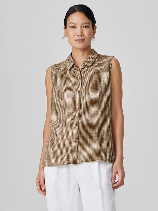 Puckered Organic Linen Sleeveless Shirt