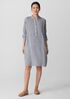 Puckered Organic Linen Stripe Band Collar Shirtdress