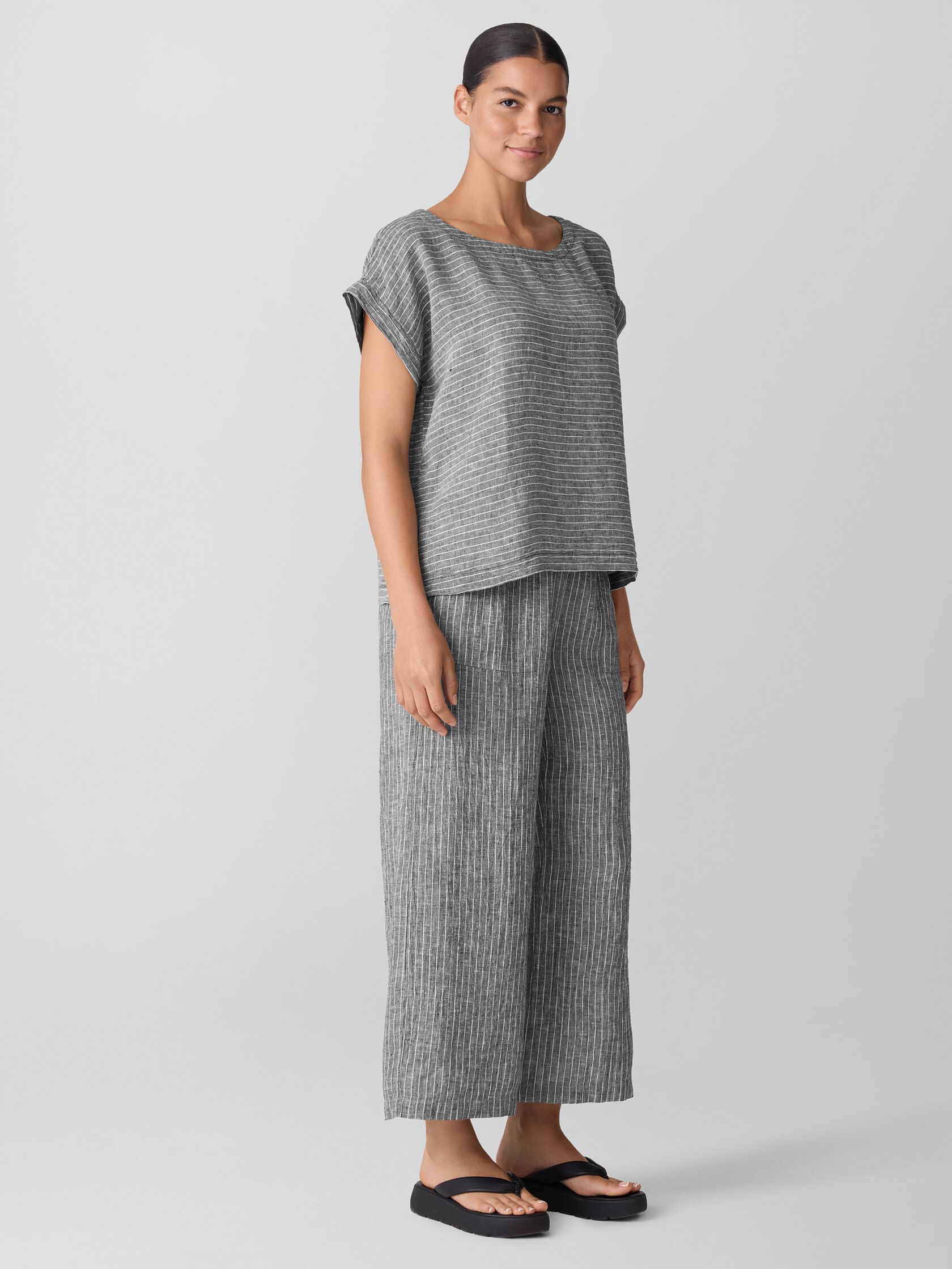 Puckered Organic Linen Ballet Neck Top