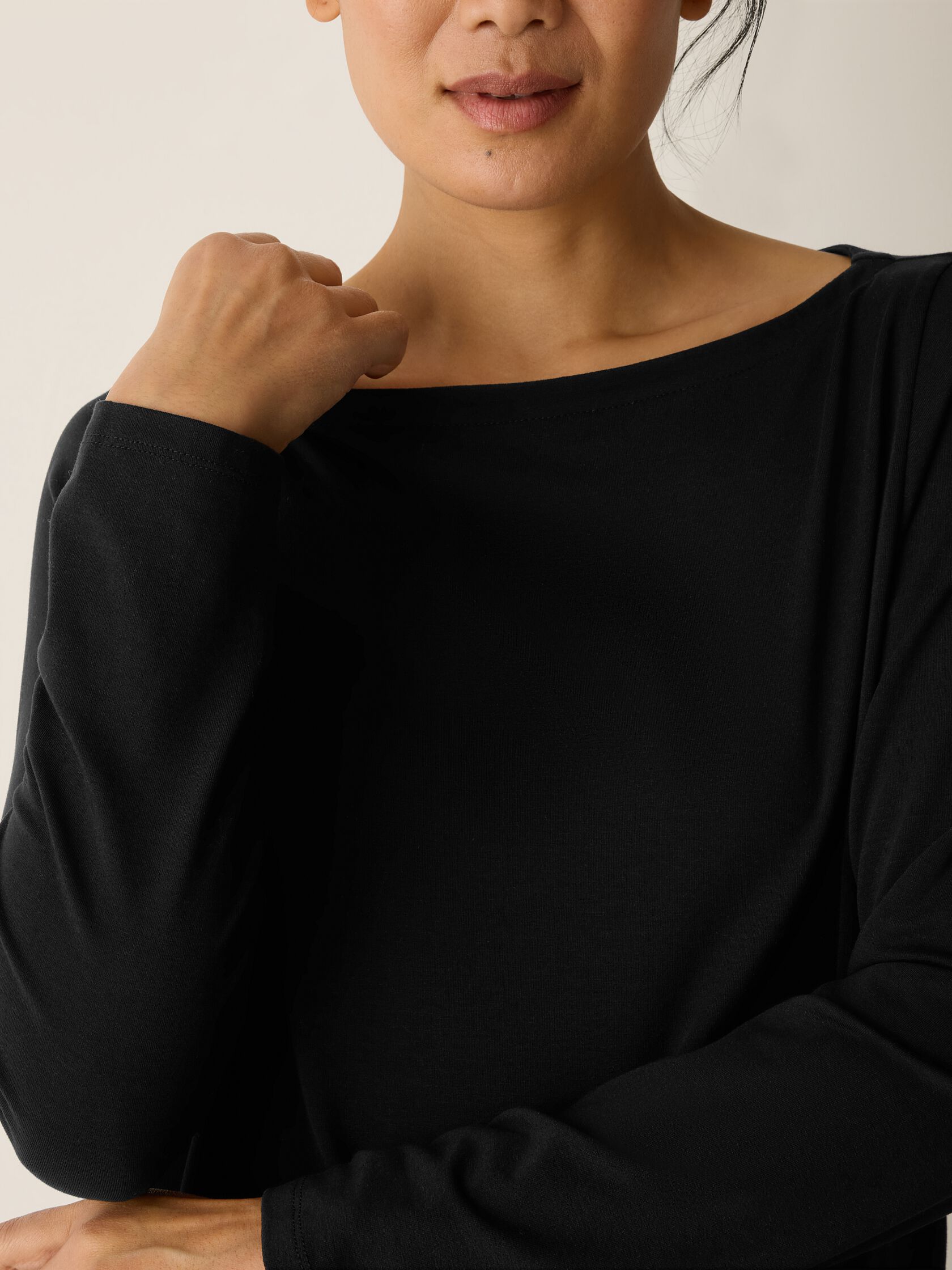 Stretch Jersey Knit Bateau Neck Top