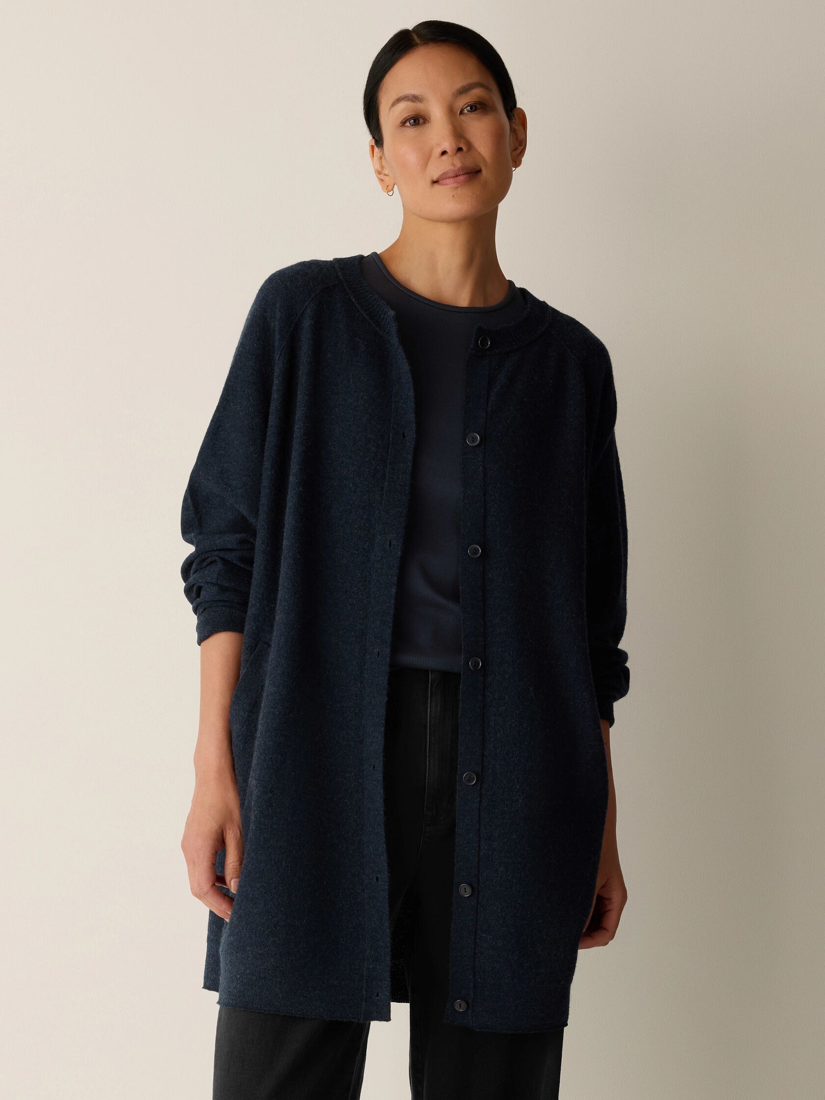 Fine Felted Wool Long Cardigan in Regenerative Wool