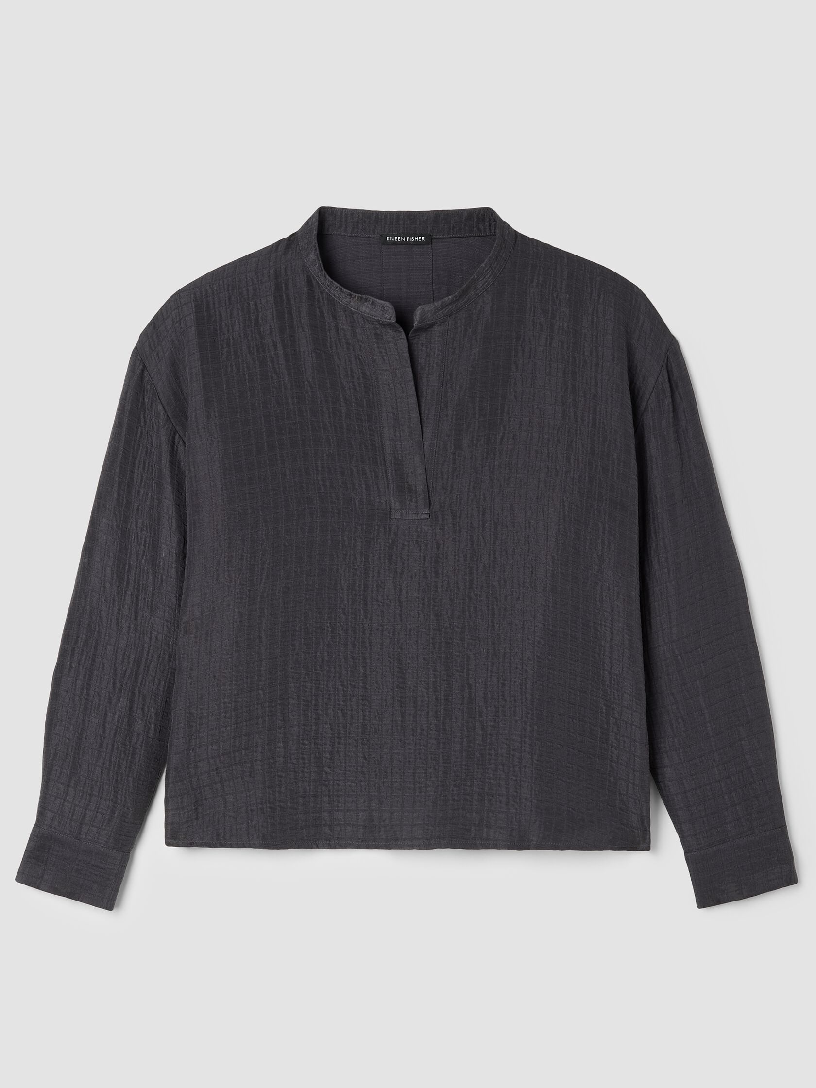 Silk Linen Box Band Collar Top