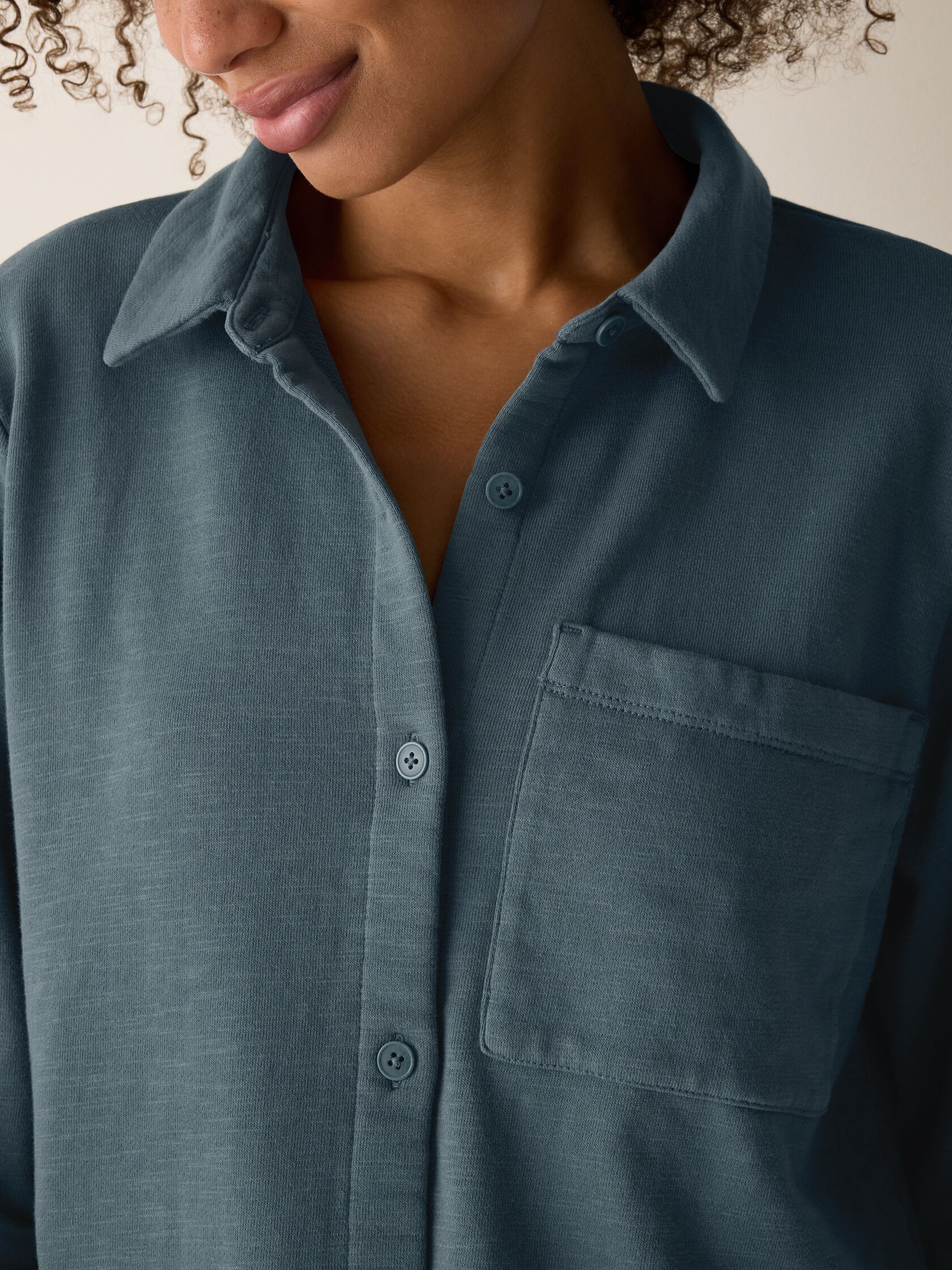 Garment-Dyed Organic Cotton Terry Classic Collar Shirt