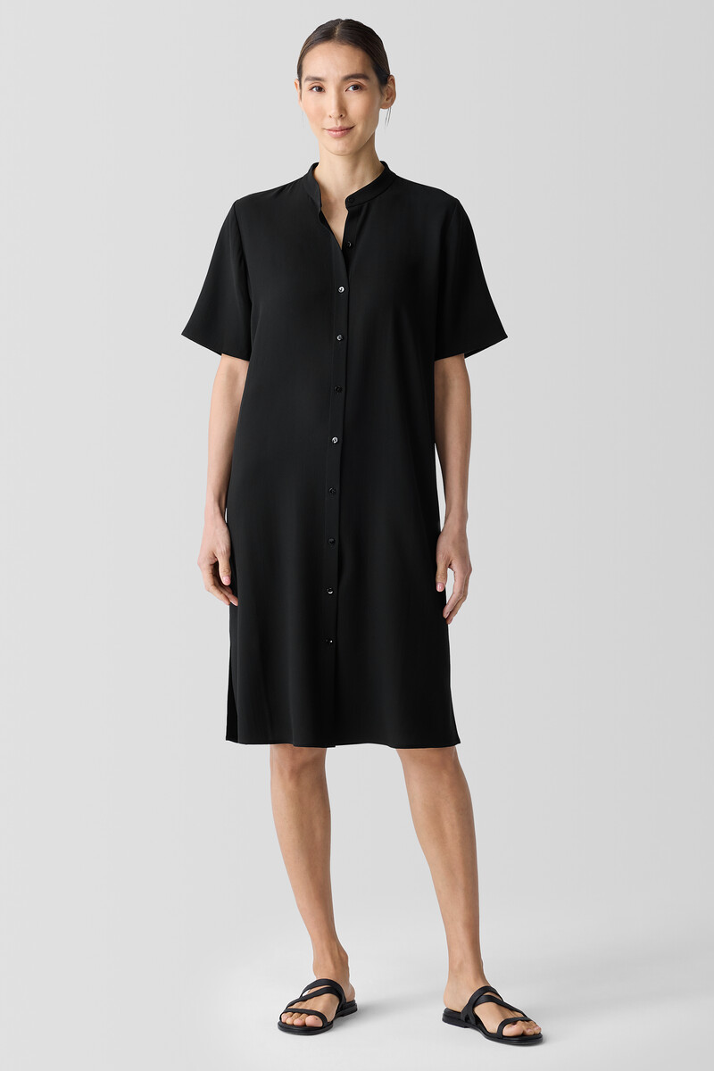 Silk Georgette Crepe Band Collar Dress Silk Georgette Crepe Band Collar Dress