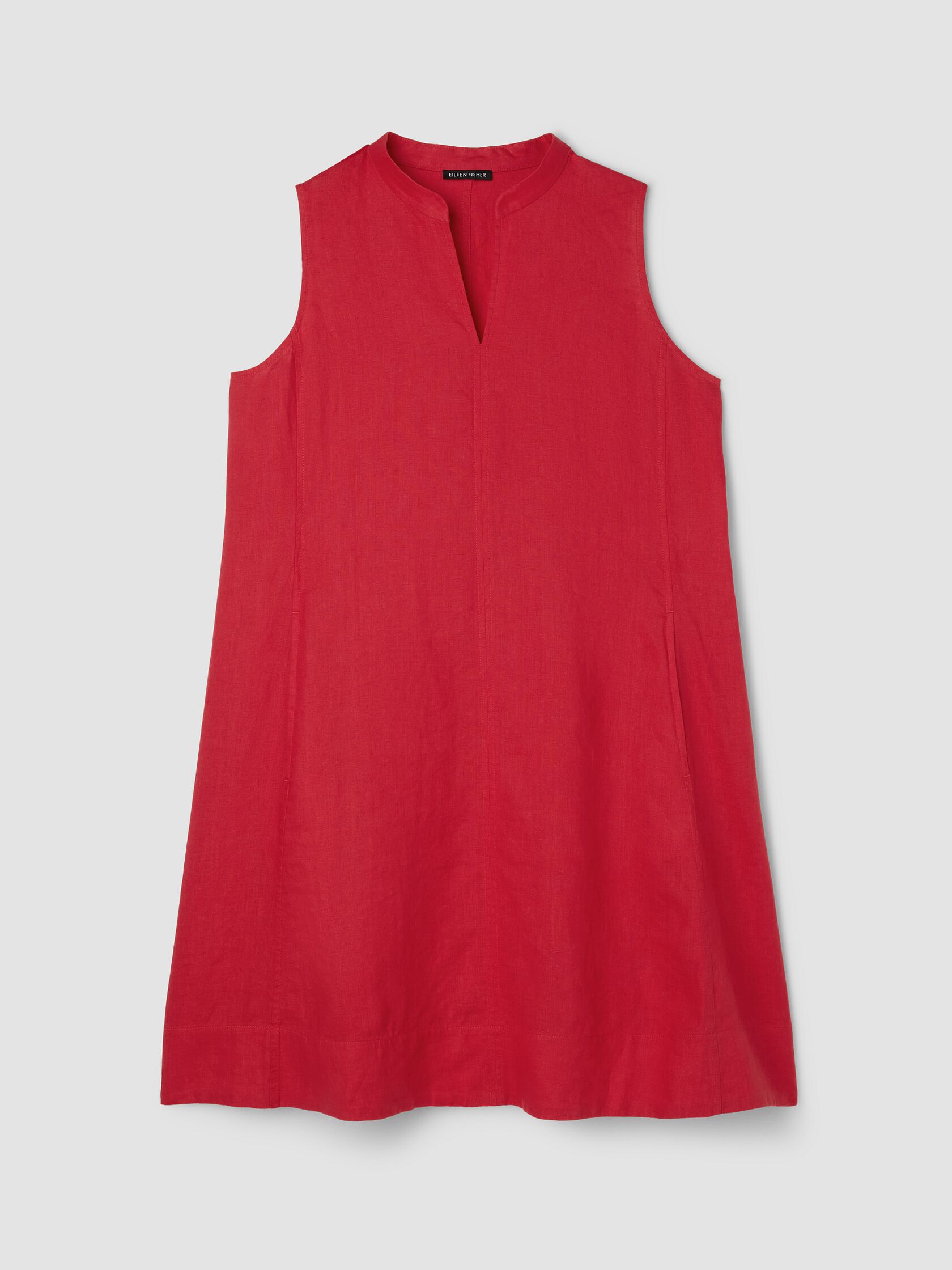 Organic Linen Split Neck Dress