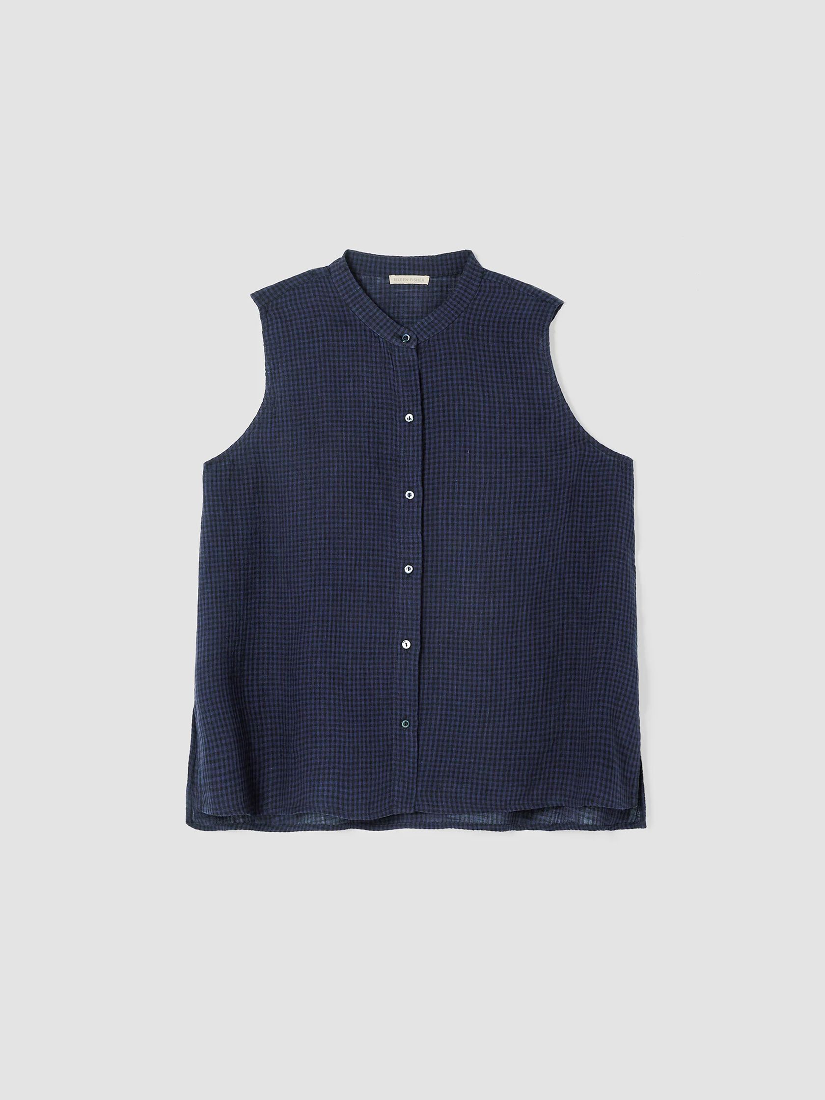 Puckered Organic Linen Sleeveless Shirt