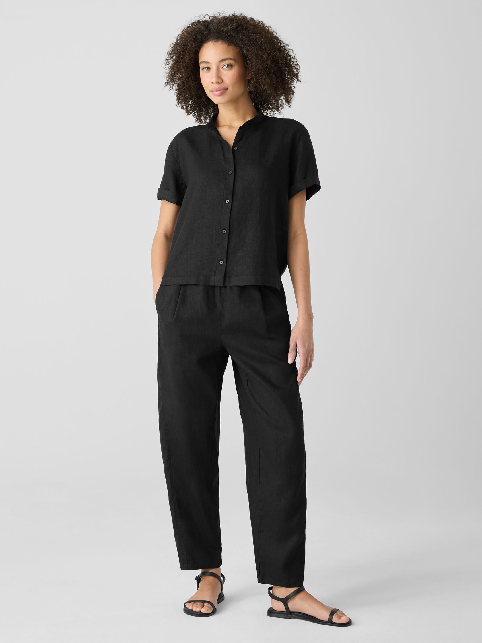 Organic Handkerchief Linen Band Collar Shirt
