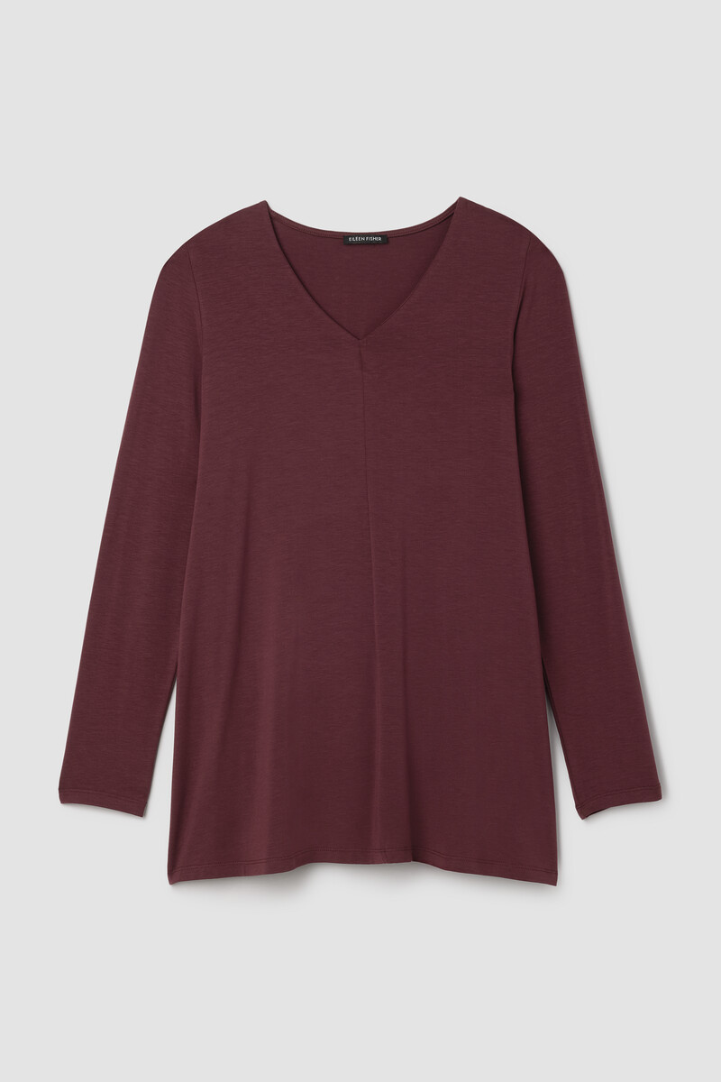 Fine Stretch Jersey Knit V-Neck Long Top Fine Stretch Jersey Knit V-Neck Long Top