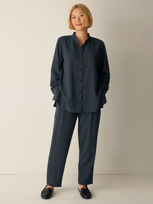 Mini Check Crepe Band Collar Top