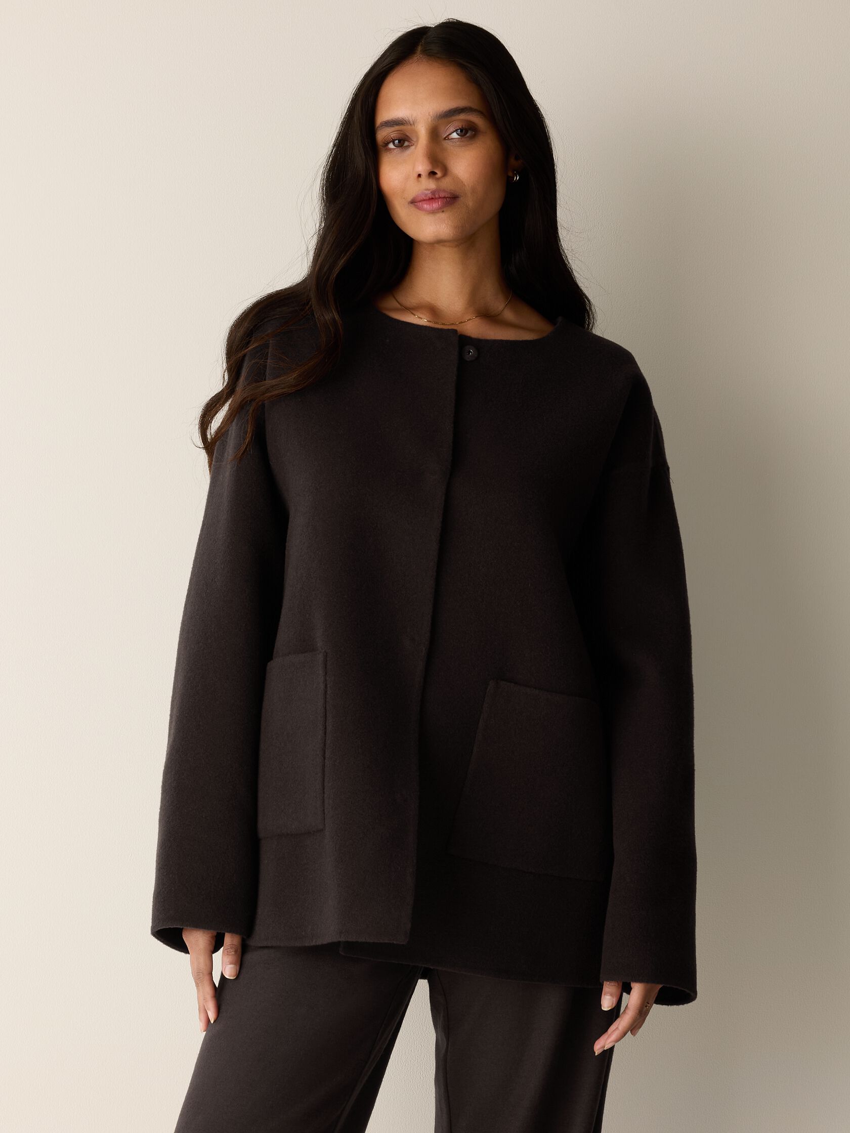 Doubleface Wool Cloud Round Neck Coat