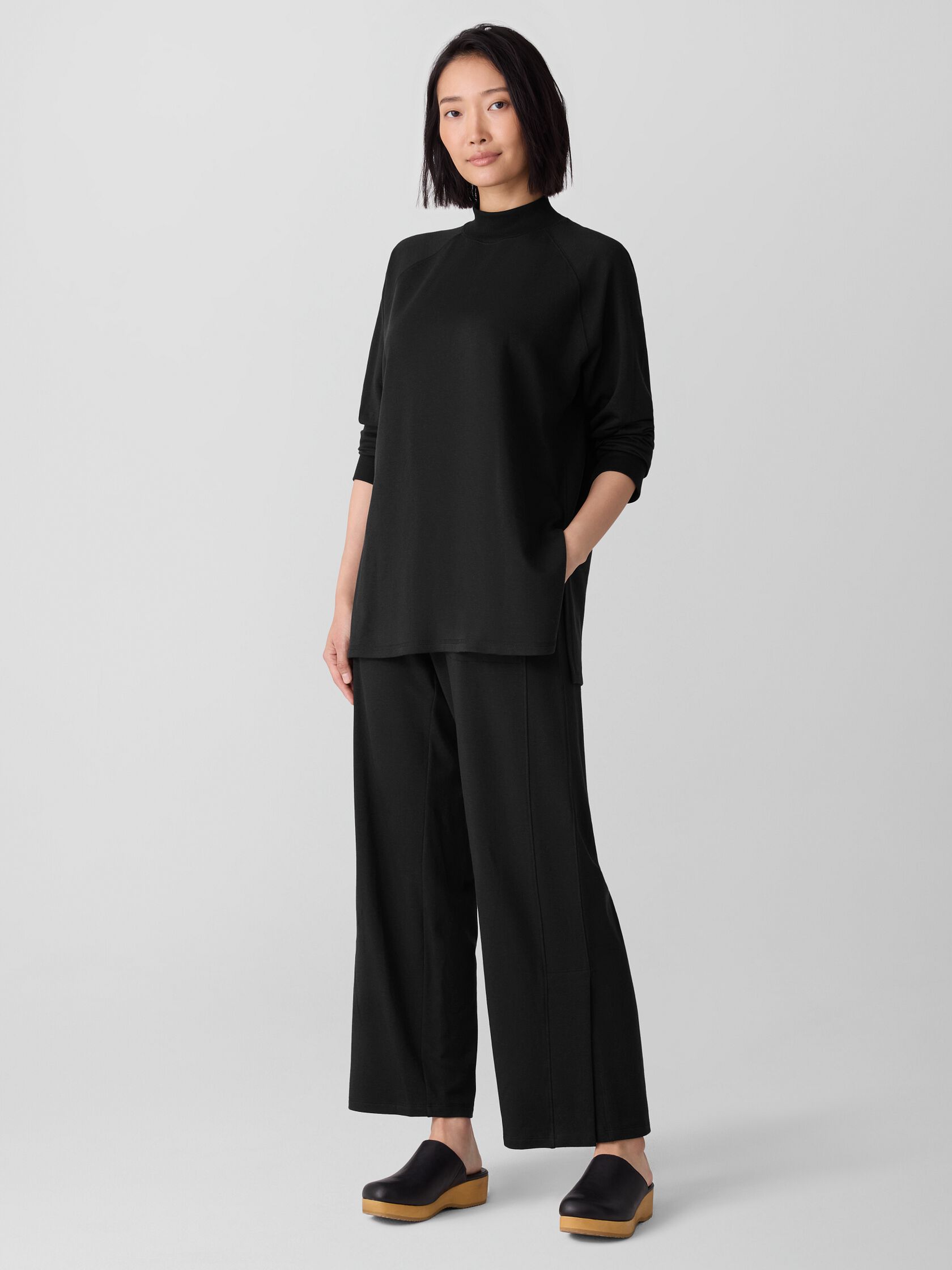 Cozy Brushed Terry Mock Neck Long Top