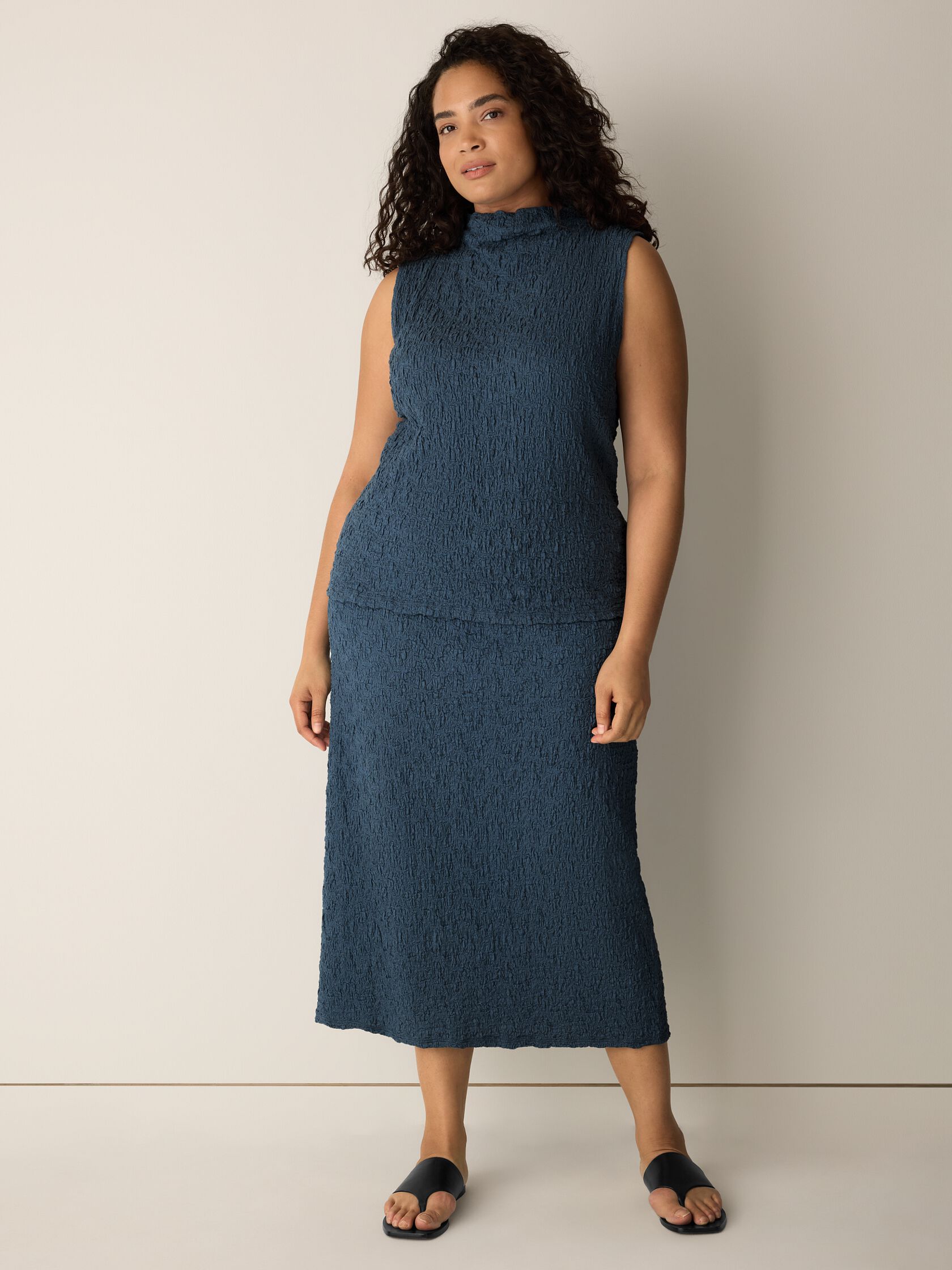 Bubble Jacquard Funnel Neck Top