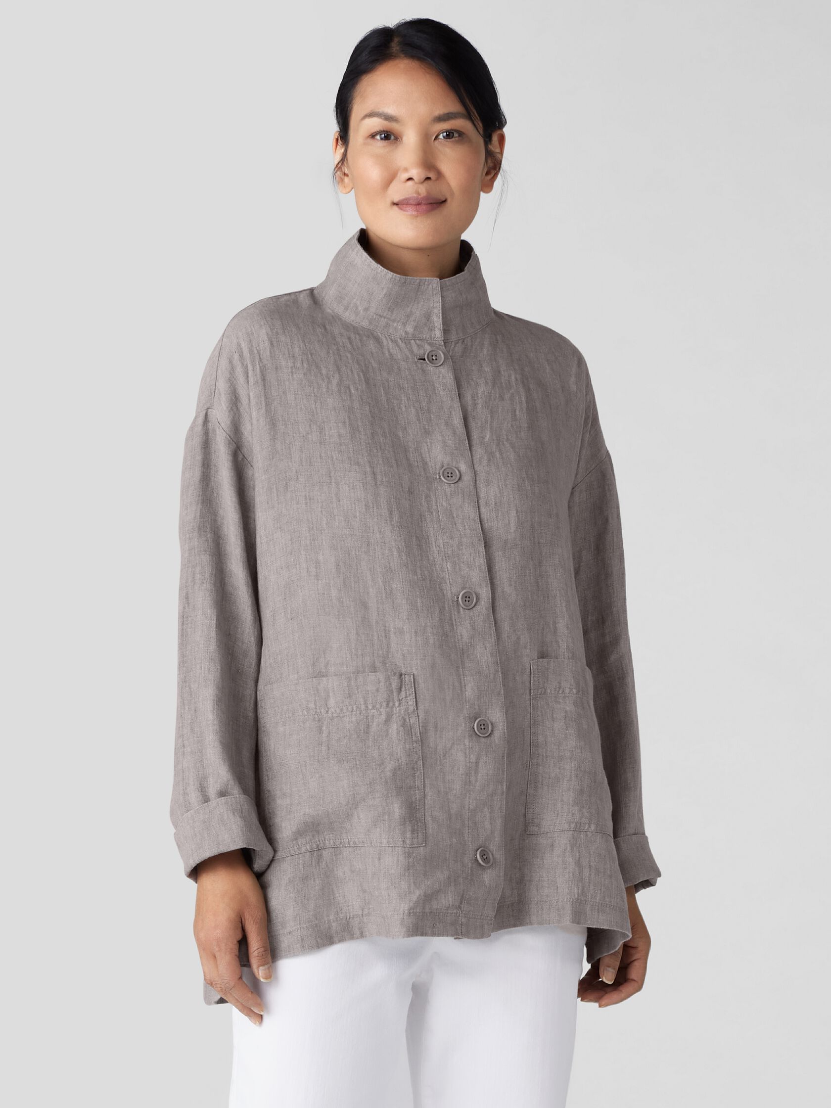 Washed Organic Linen Delave Stand Collar Jacket