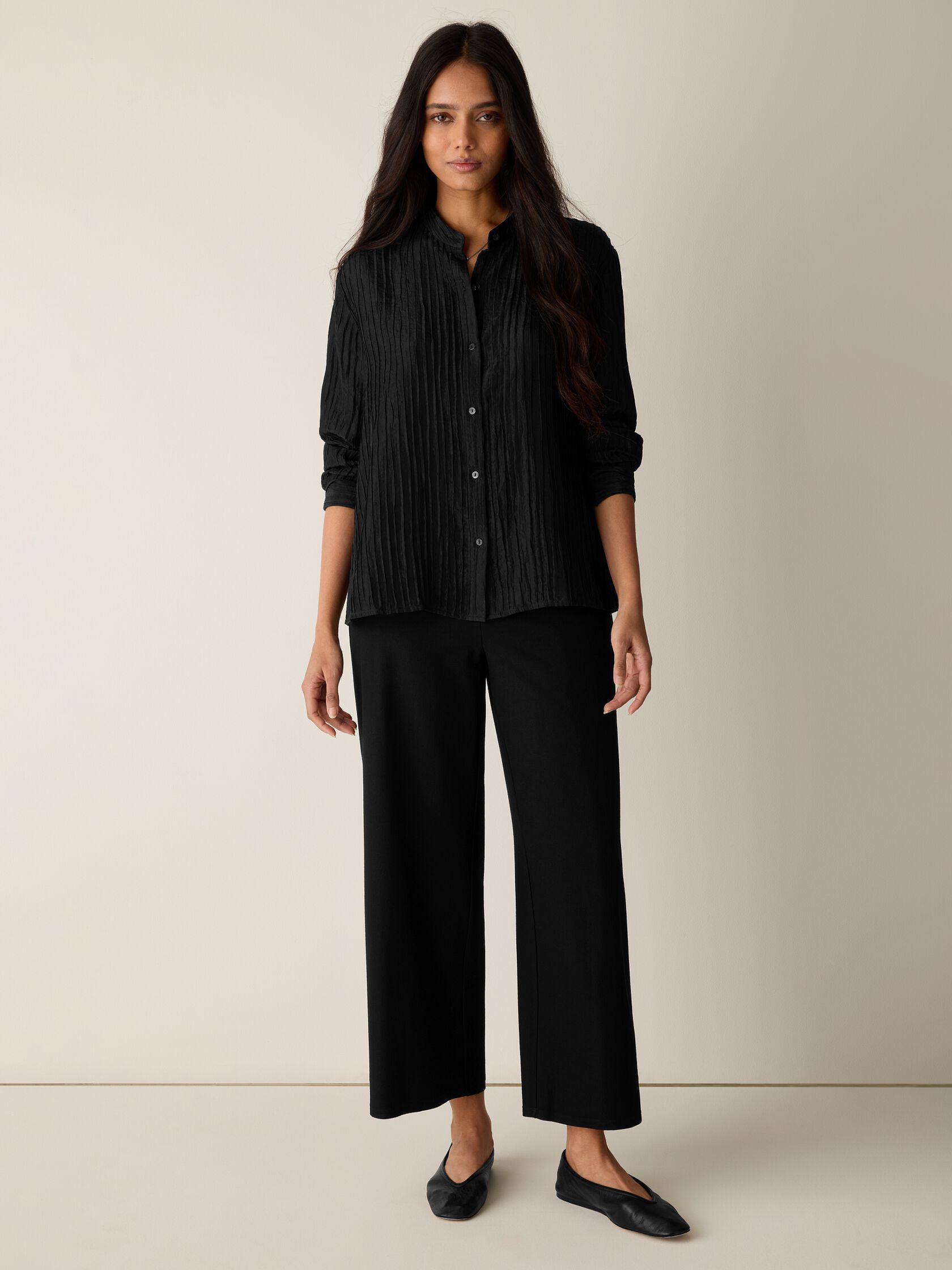 Washable Stretch Crepe Wide-Leg Pant