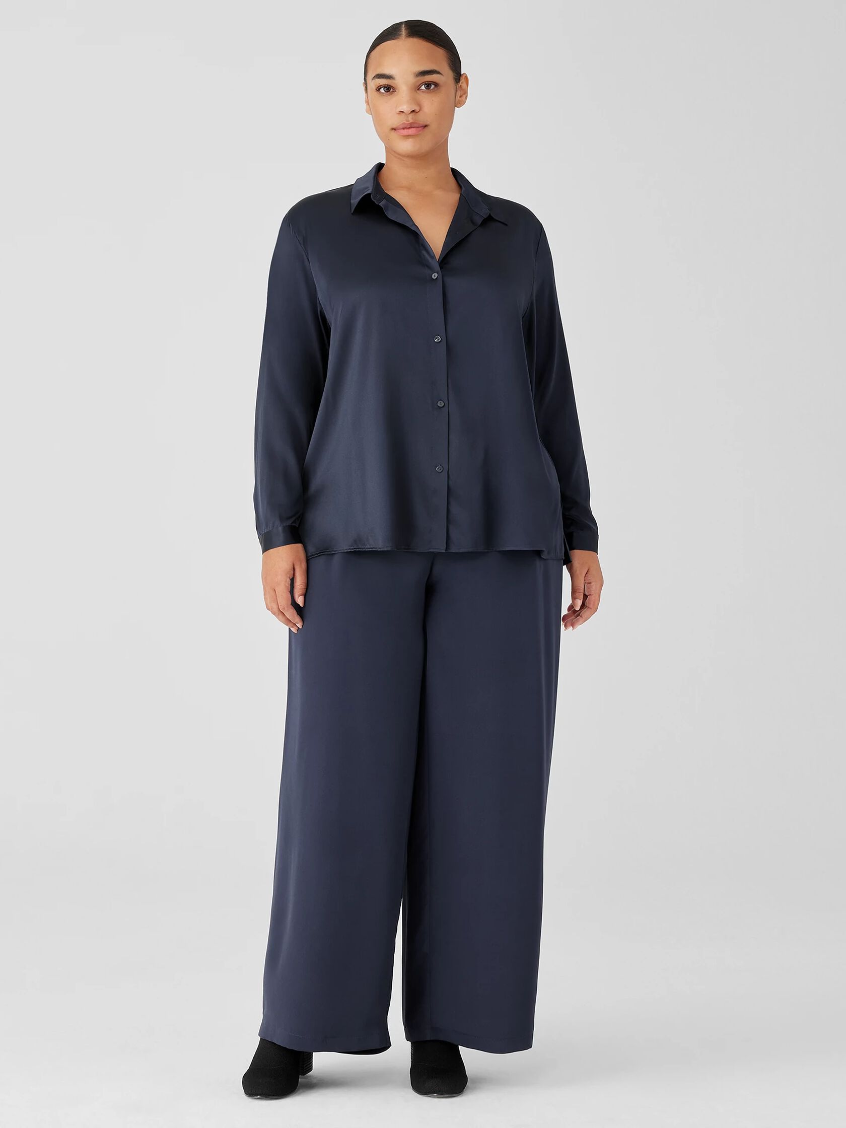 Silk Double Crepe Wide-Leg Pant