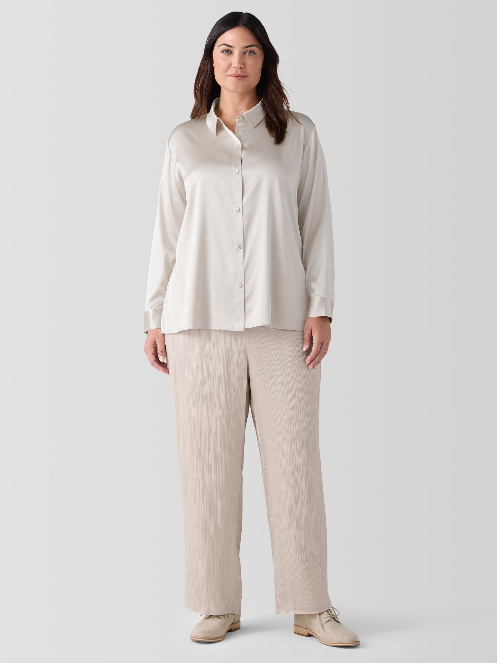 Stretch Silk Charmeuse Classic Collar Shirt