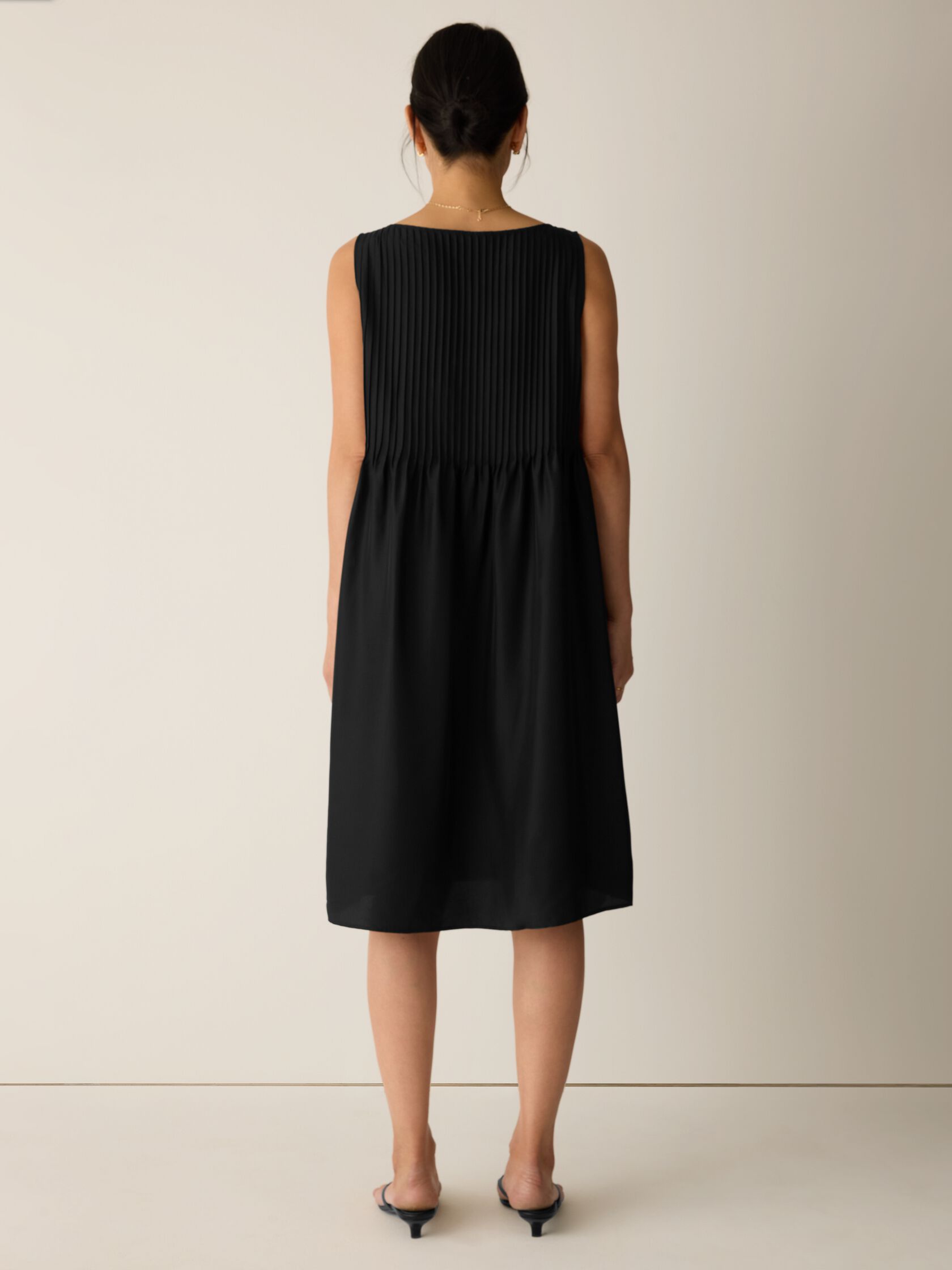 Pleated Silk Bateau Neck Dress