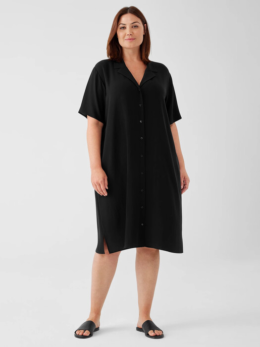 Silk Georgette Crepe Notch Collar Dress