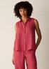 Puckered Organic Linen Grid Sleeveless Shirt