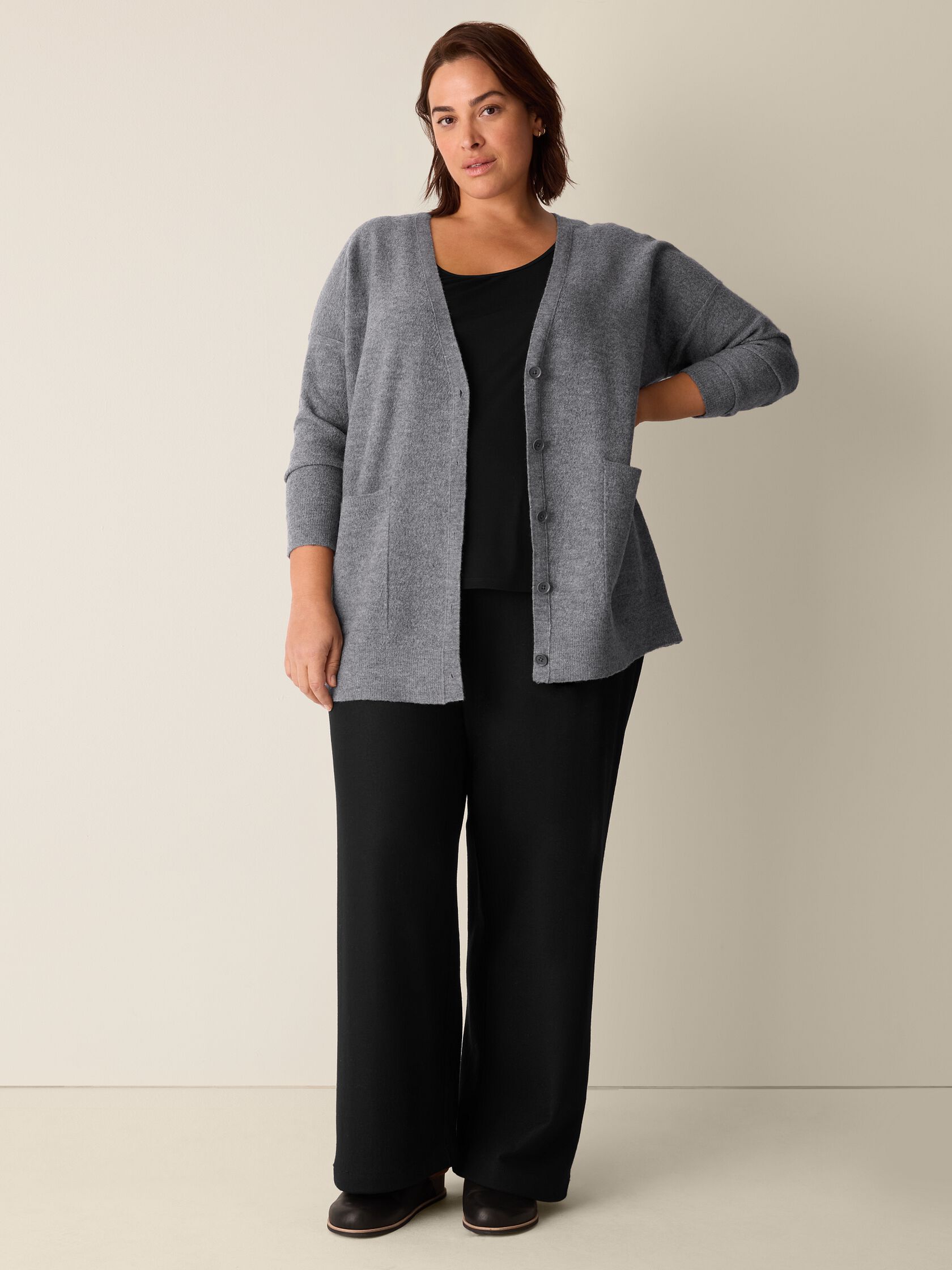 Fine Felted Wool Long Cardigan in Regenerative Wool