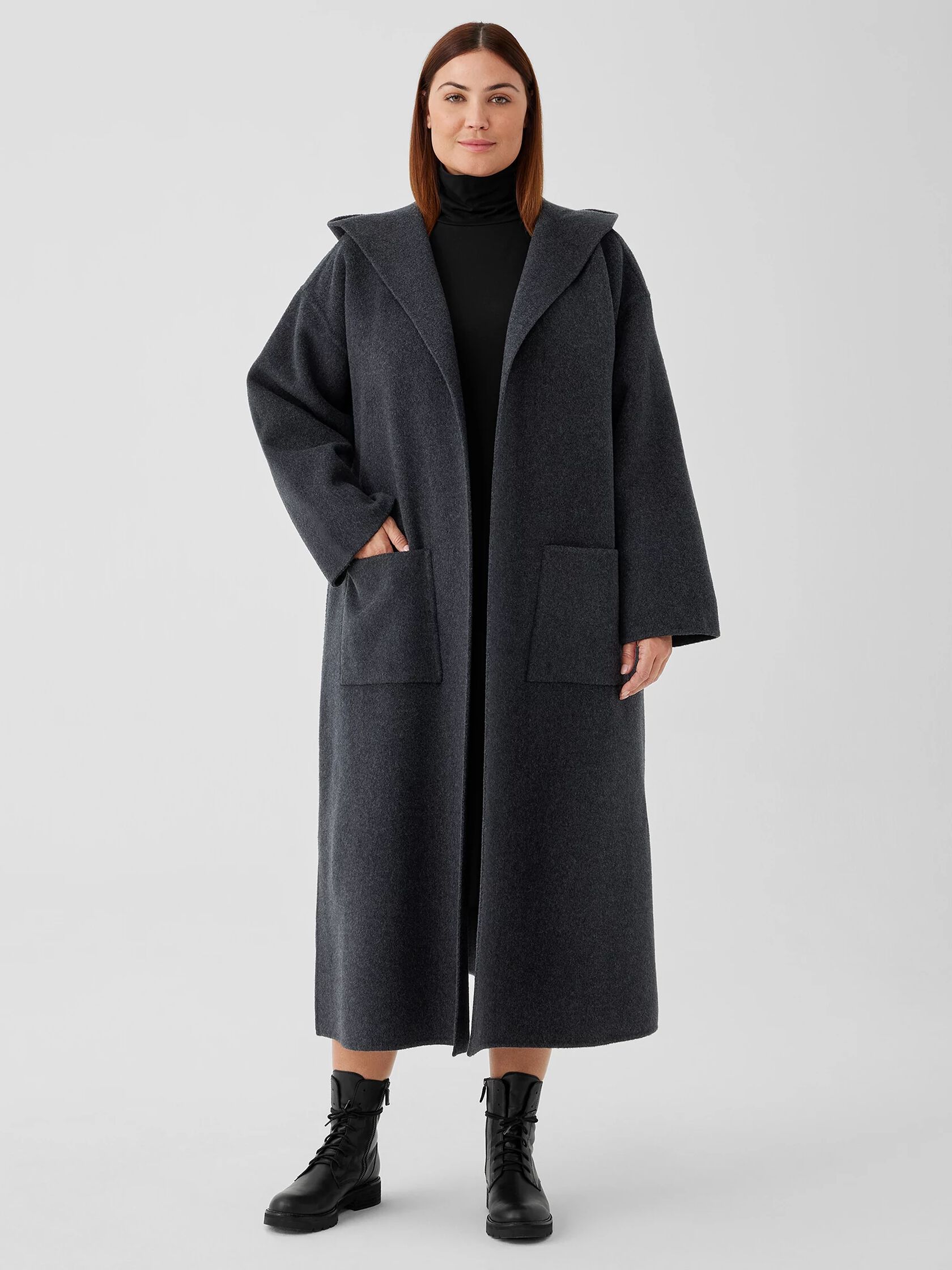 Eileen Fisher Doubleface Wool Cloud Hooded Coat in Natural