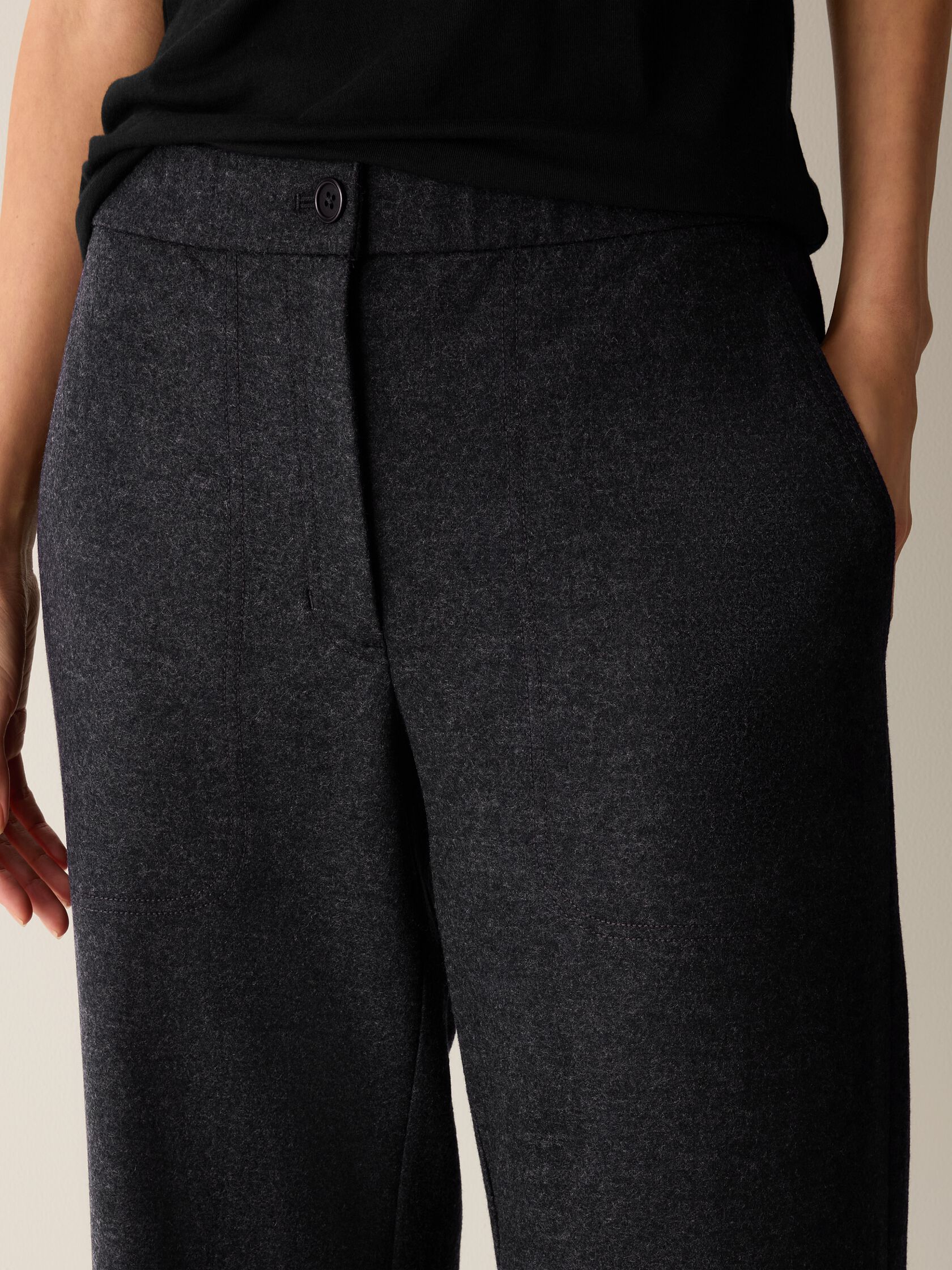 M&eacute;lange Felted Wool Jersey Straight Cuffed Pant in Regenerative Wool