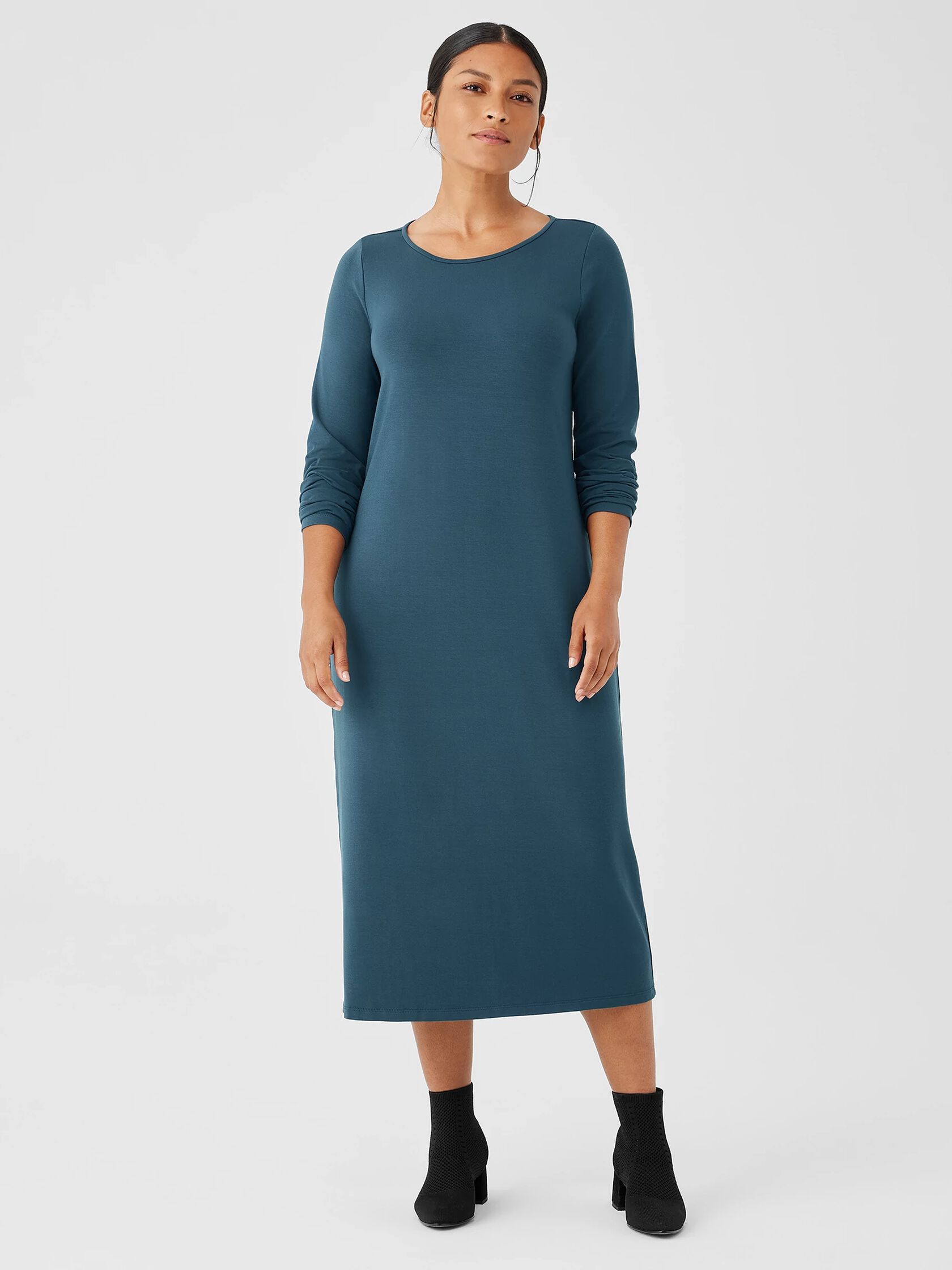 Stretch Jersey Knit Jewel Neck Dress
