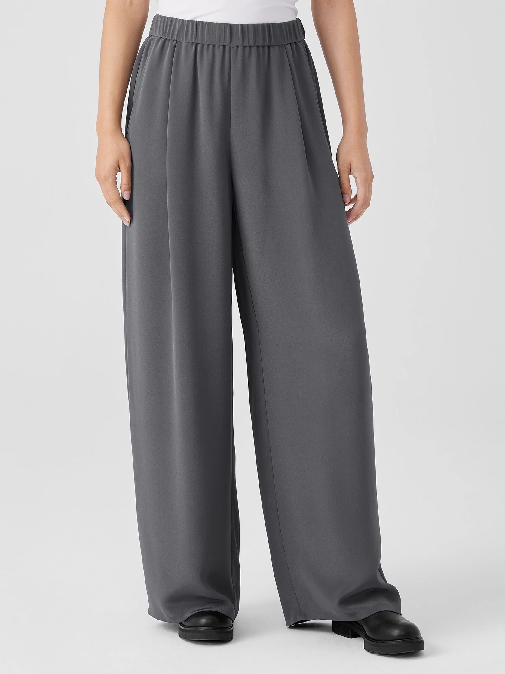 Silk Double Crepe Wide-Leg Pant