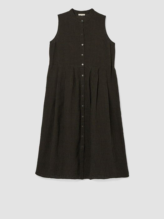 Puckered Organic Linen Pleated Dress