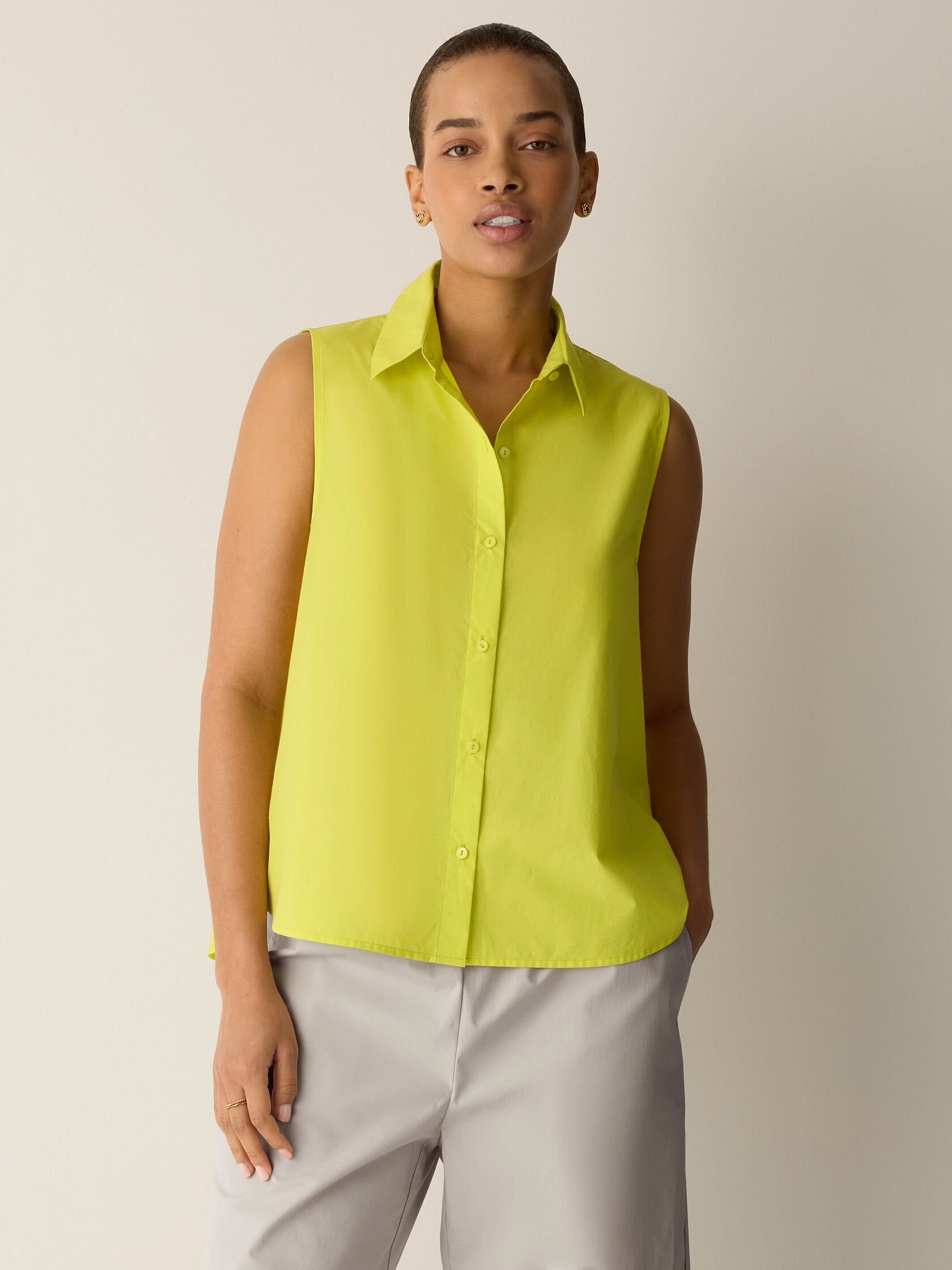 Organic Cotton Poplin Classic Collar Sleeveless Shirt
