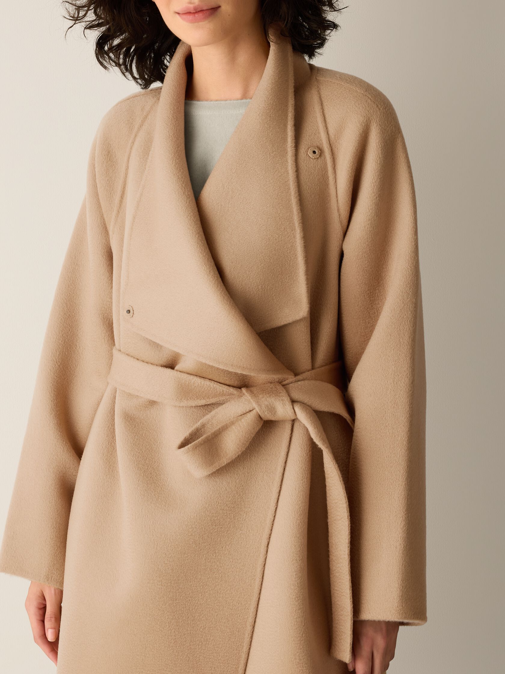 Lustrous Wool Drape Neck Coat