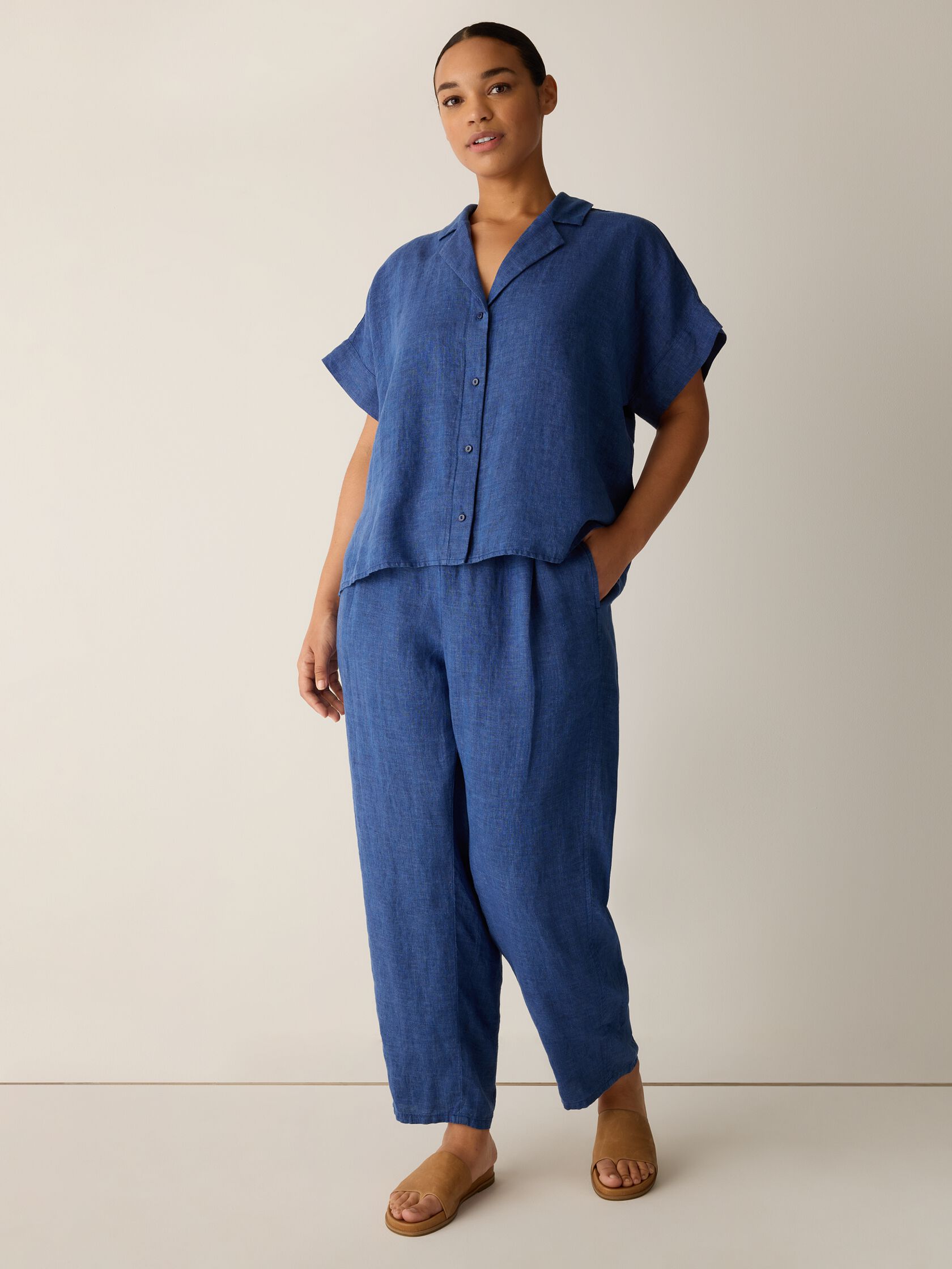 Washed Organic Linen D&eacute;lav&eacute; Notch Collar Shirt