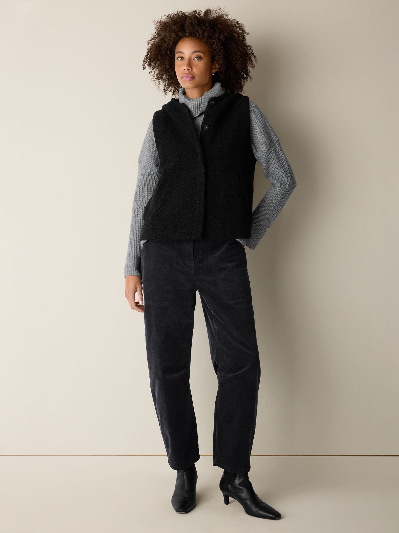 Cozy Recycled Wool Boucle Hooded Vest