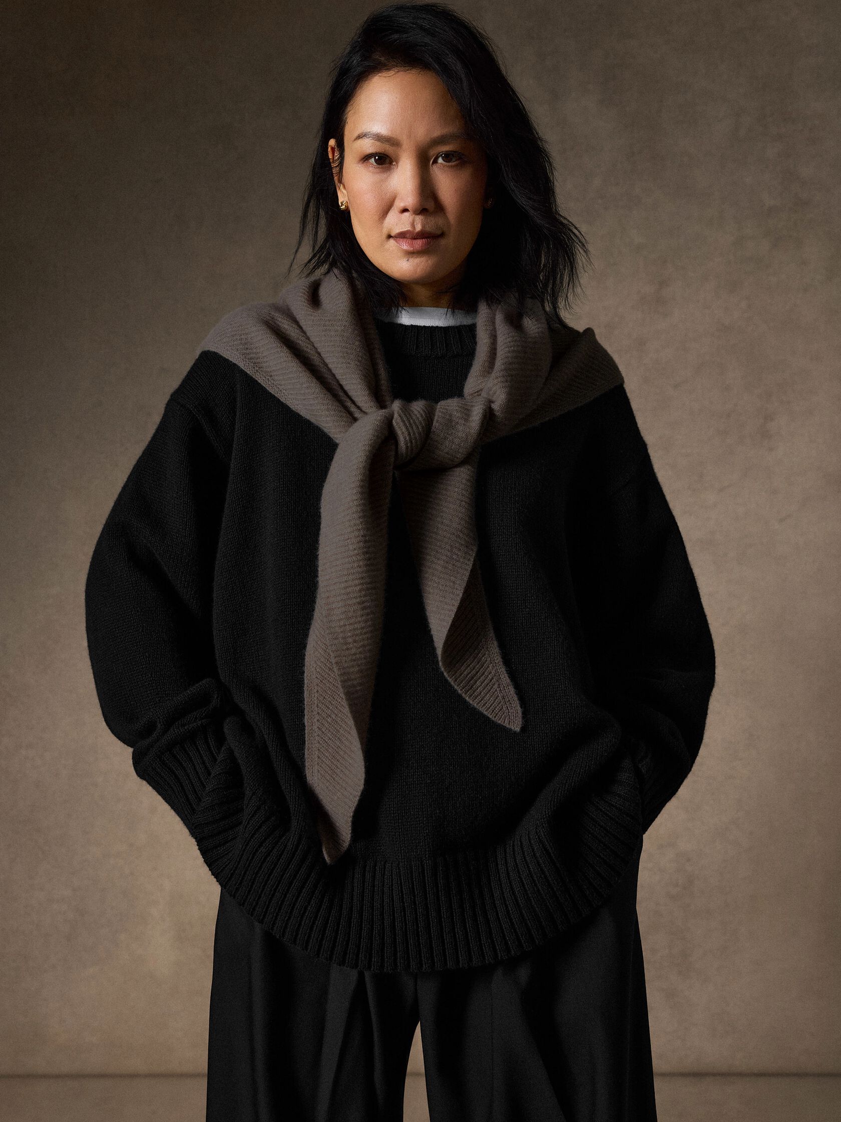 Cotton & Recycled Cashmere Crew Neck Long Top