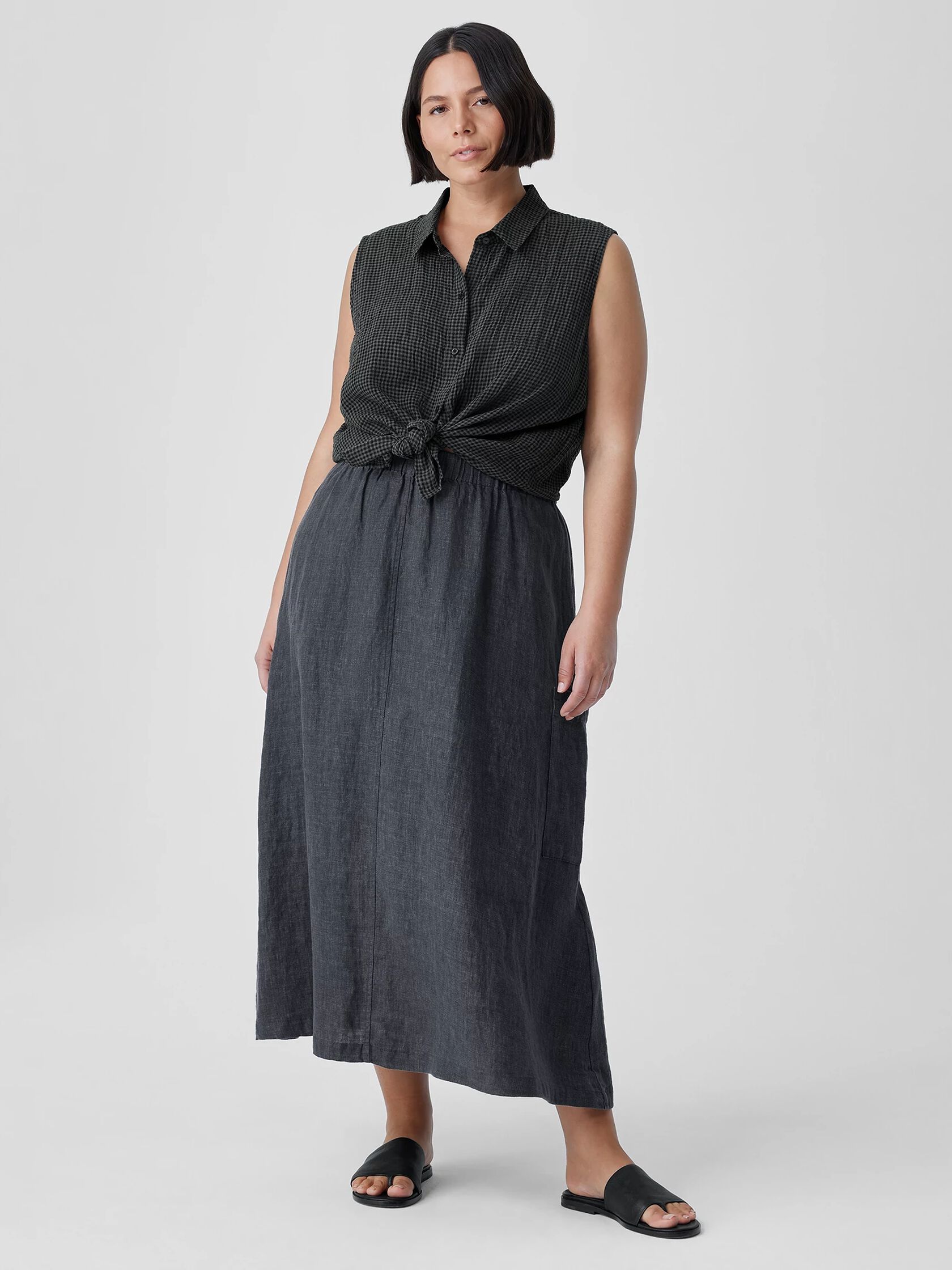 Washed Organic Linen Délavé Cargo Skirt