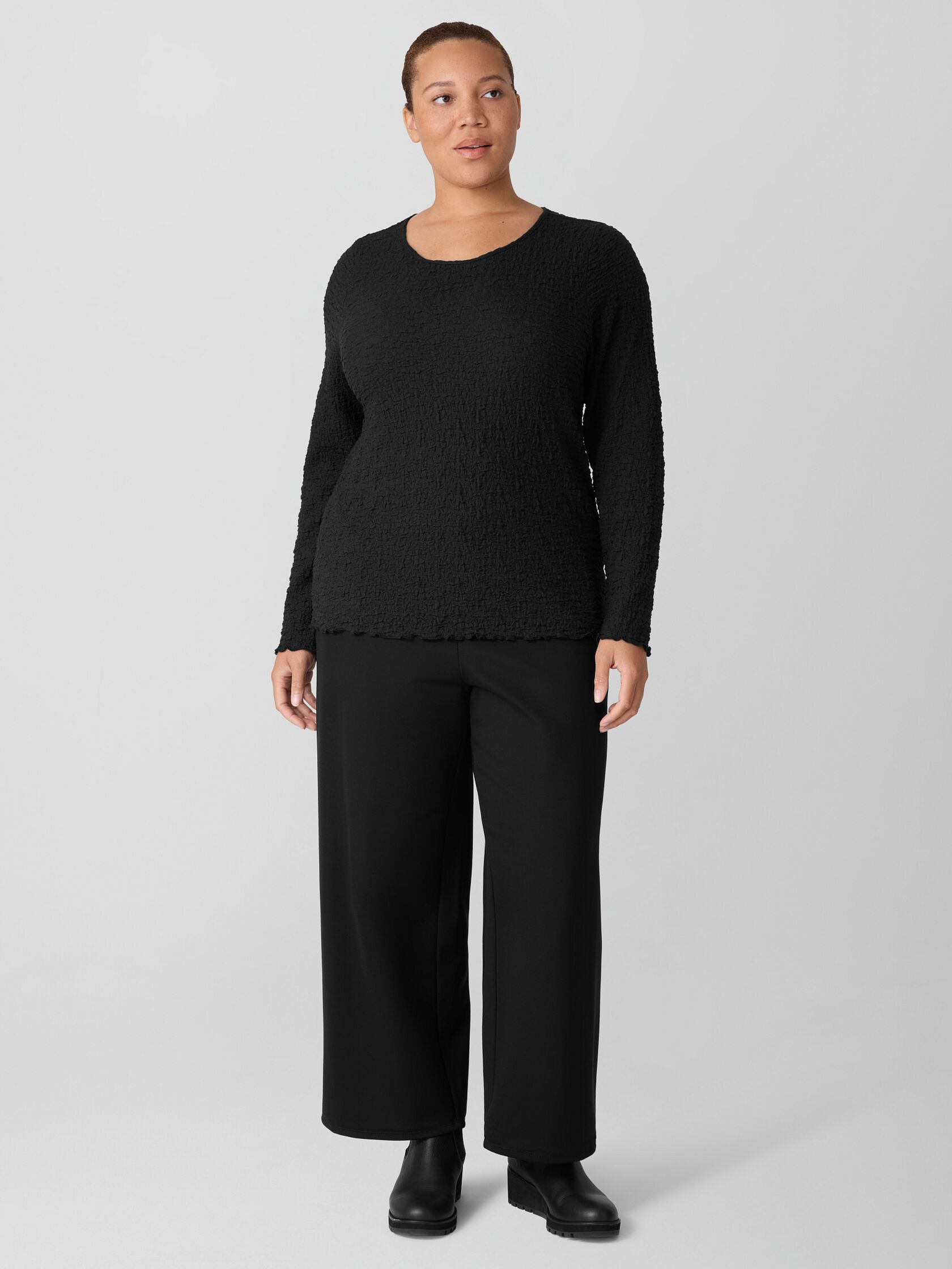 Bubble Jacquard Round Neck Top