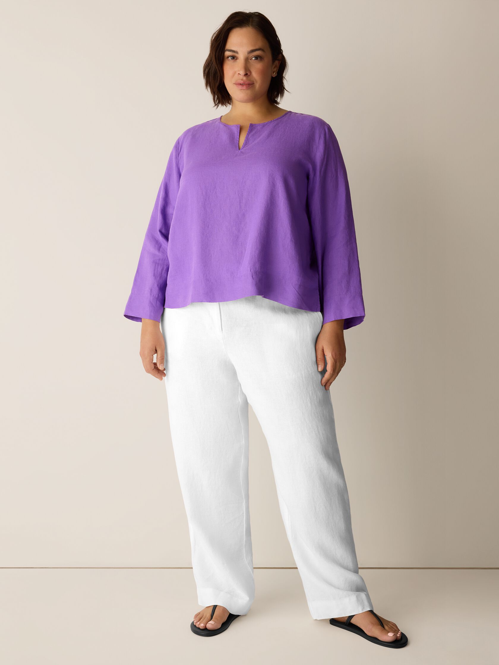 Organic Handkerchief Linen Split Neck Top