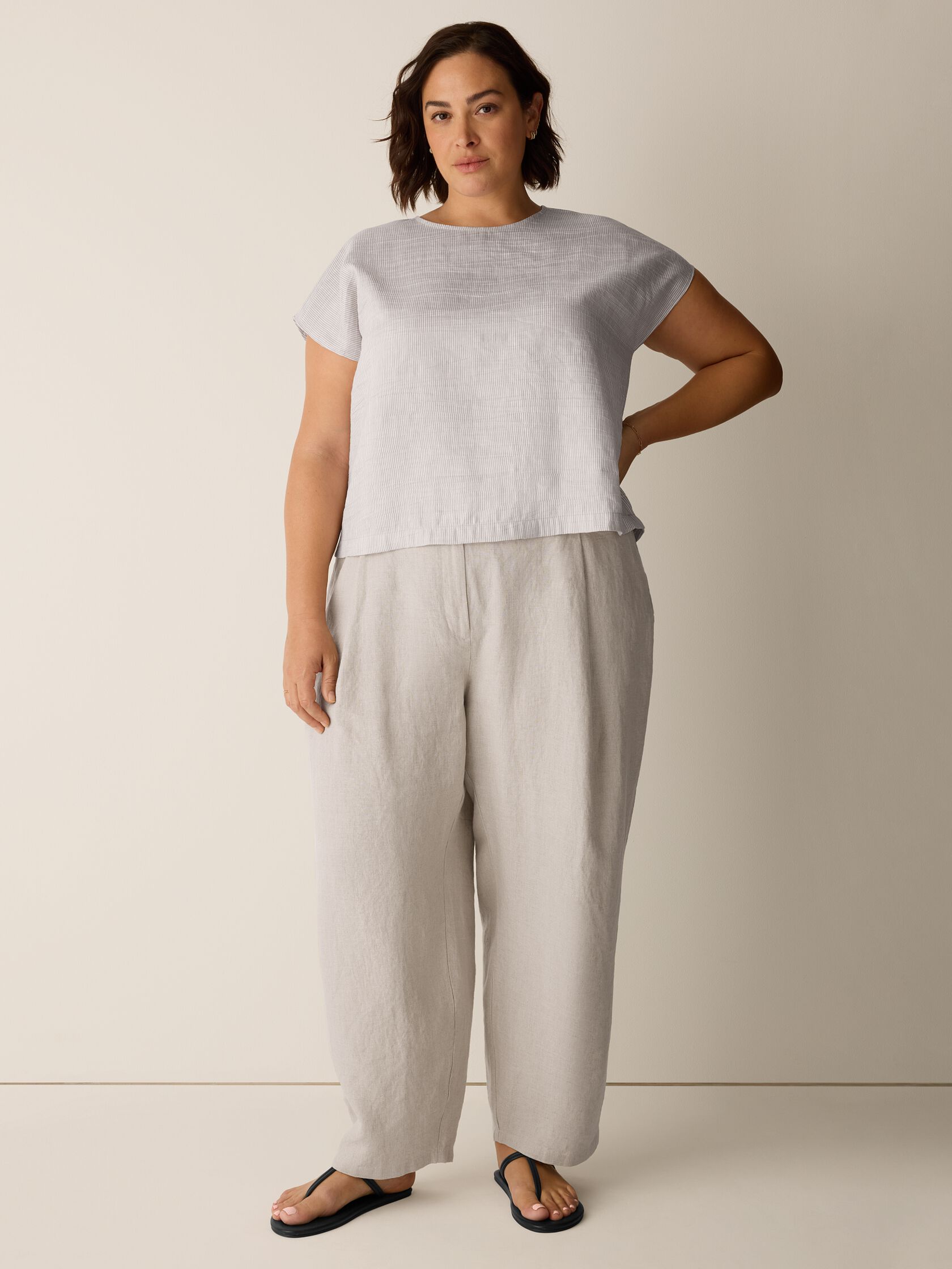 Striped Linen Nylon Sheen Square Top