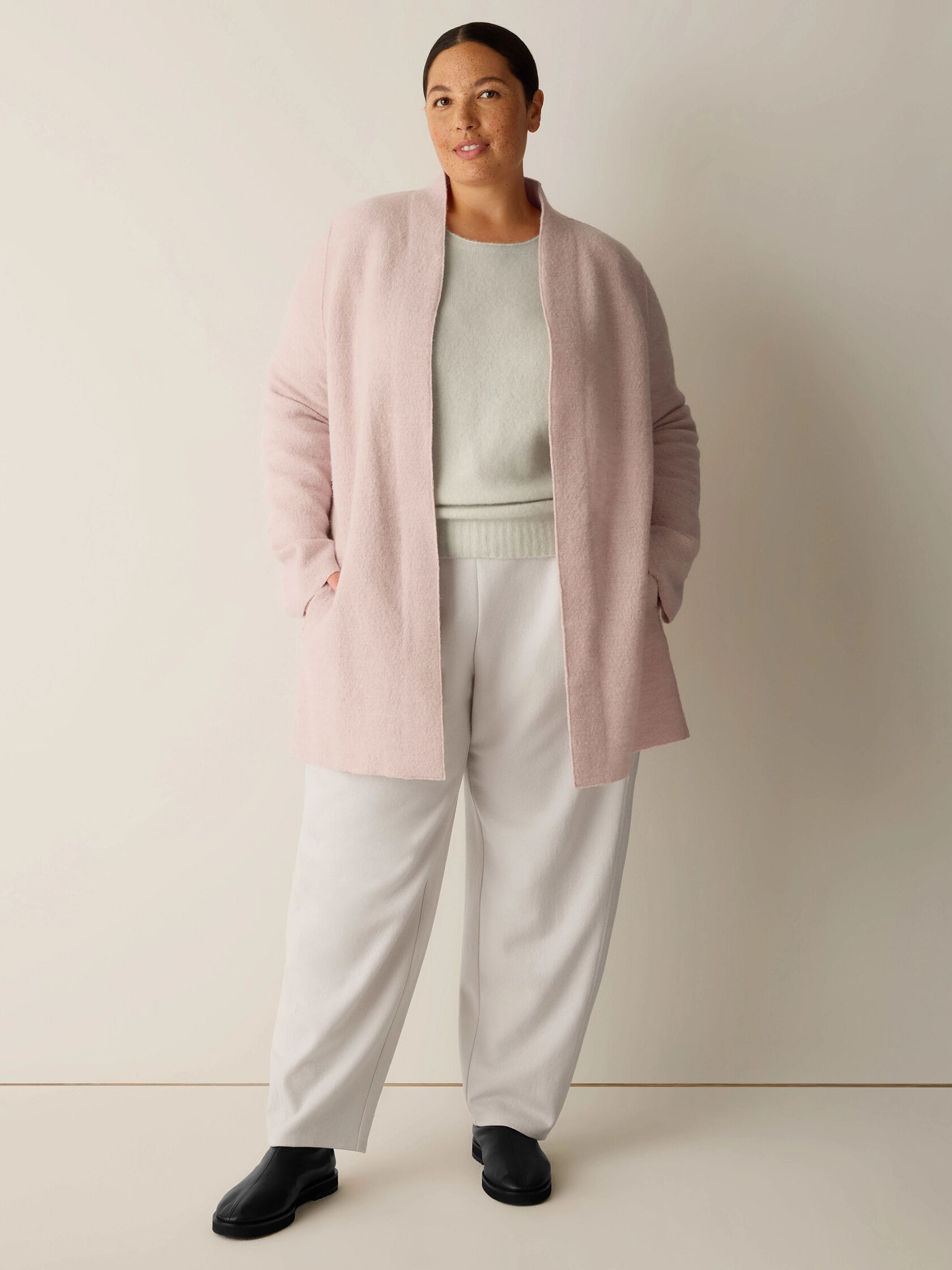 Lightweight Boiled Wool High Collar Jacket in Regenerative Wool