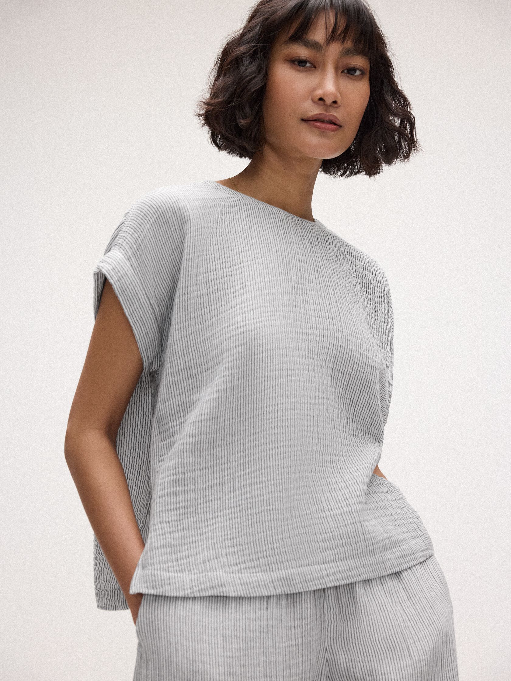 Striped Organic Cotton Gauze Square Top