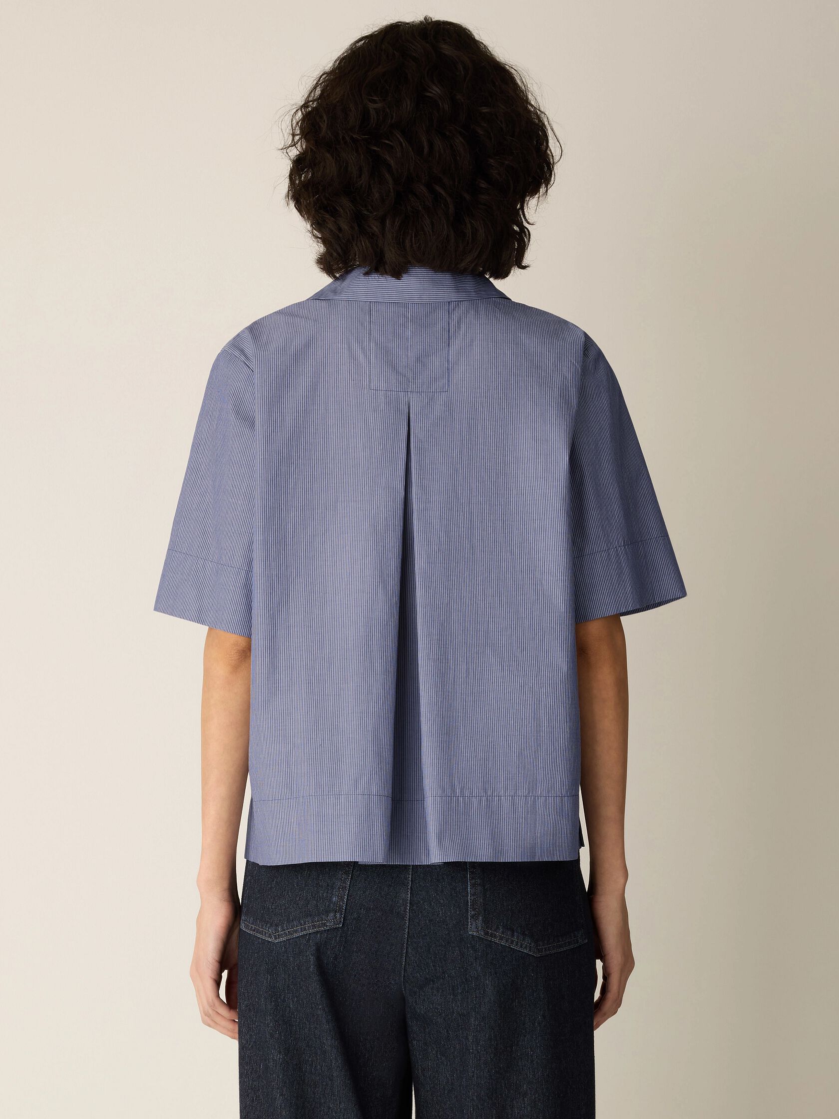 Striped Organic Cotton Poplin Split Neck Top
