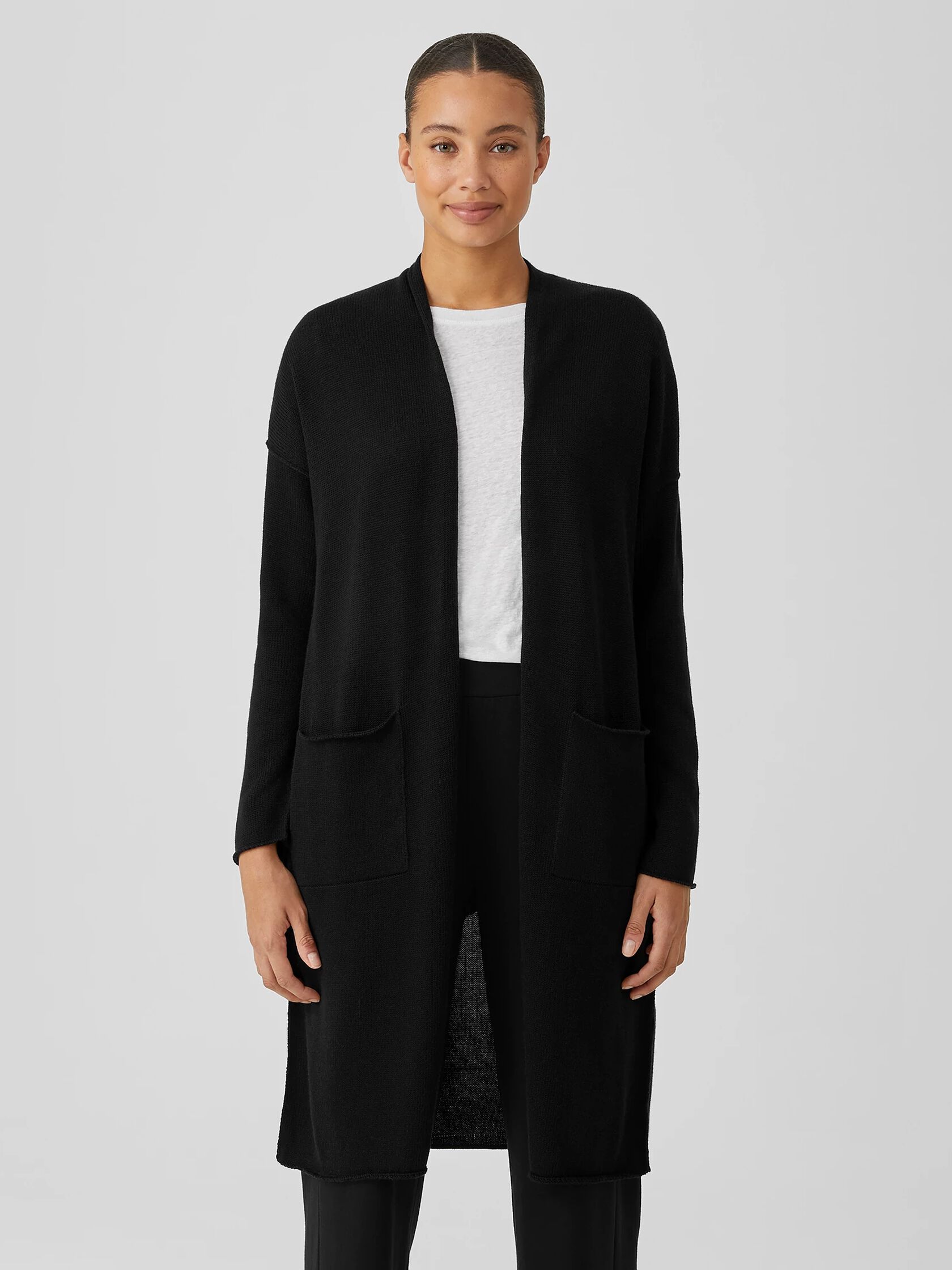 Peruvian Organic Cotton Blend Long Cardigan EILEEN FISHER