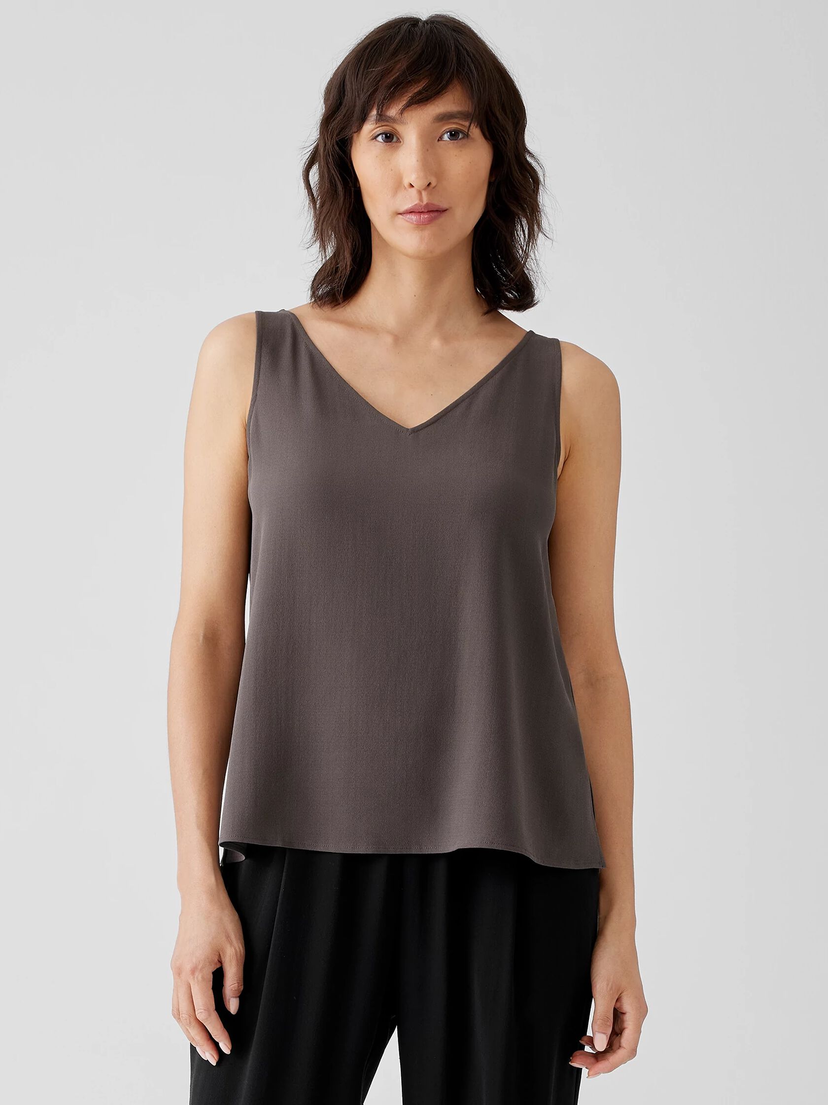 Silk Georgette Crepe V-Neck Top