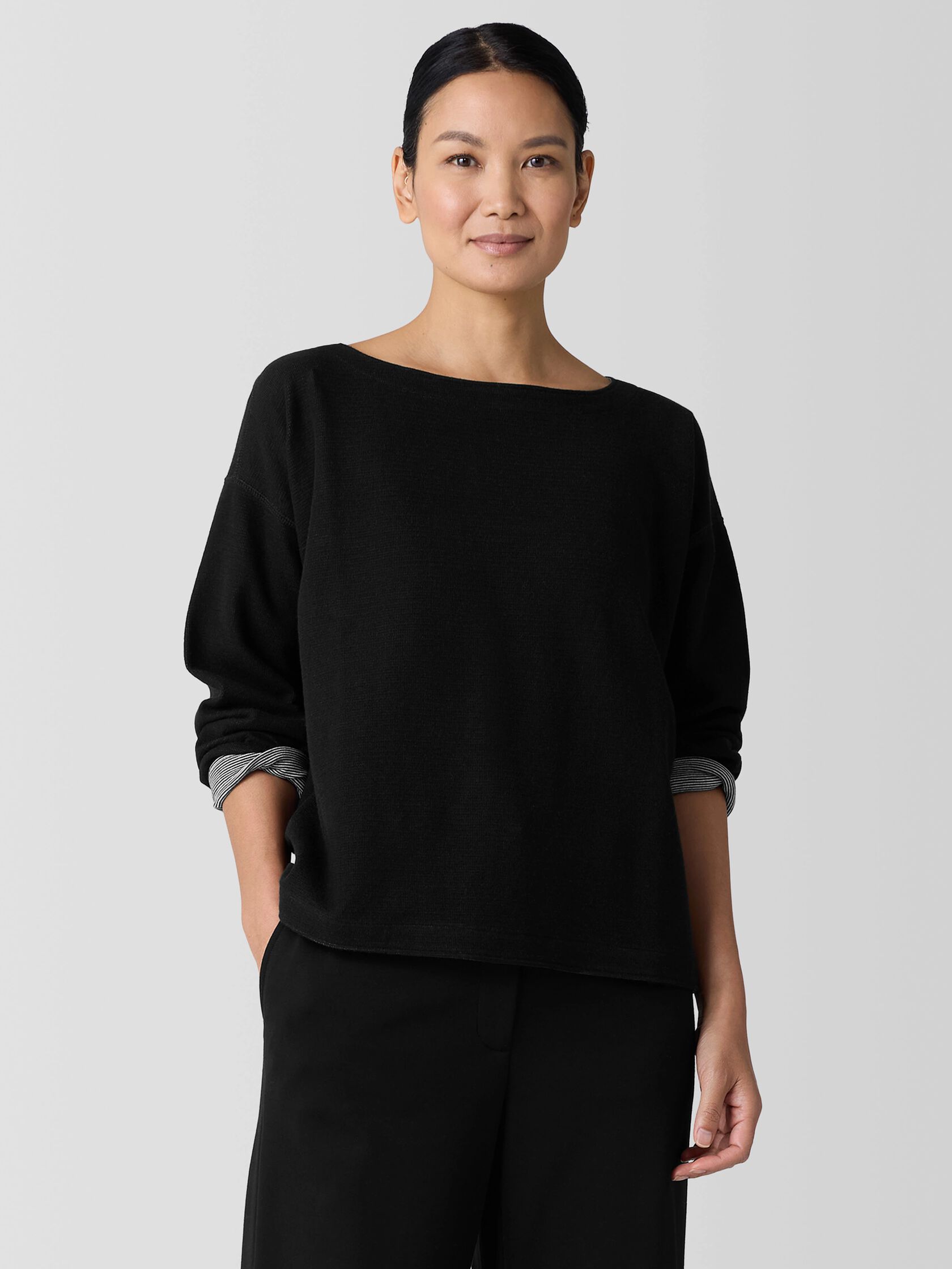 Doubleknit Organic Cotton Stripe Bateau Neck Top