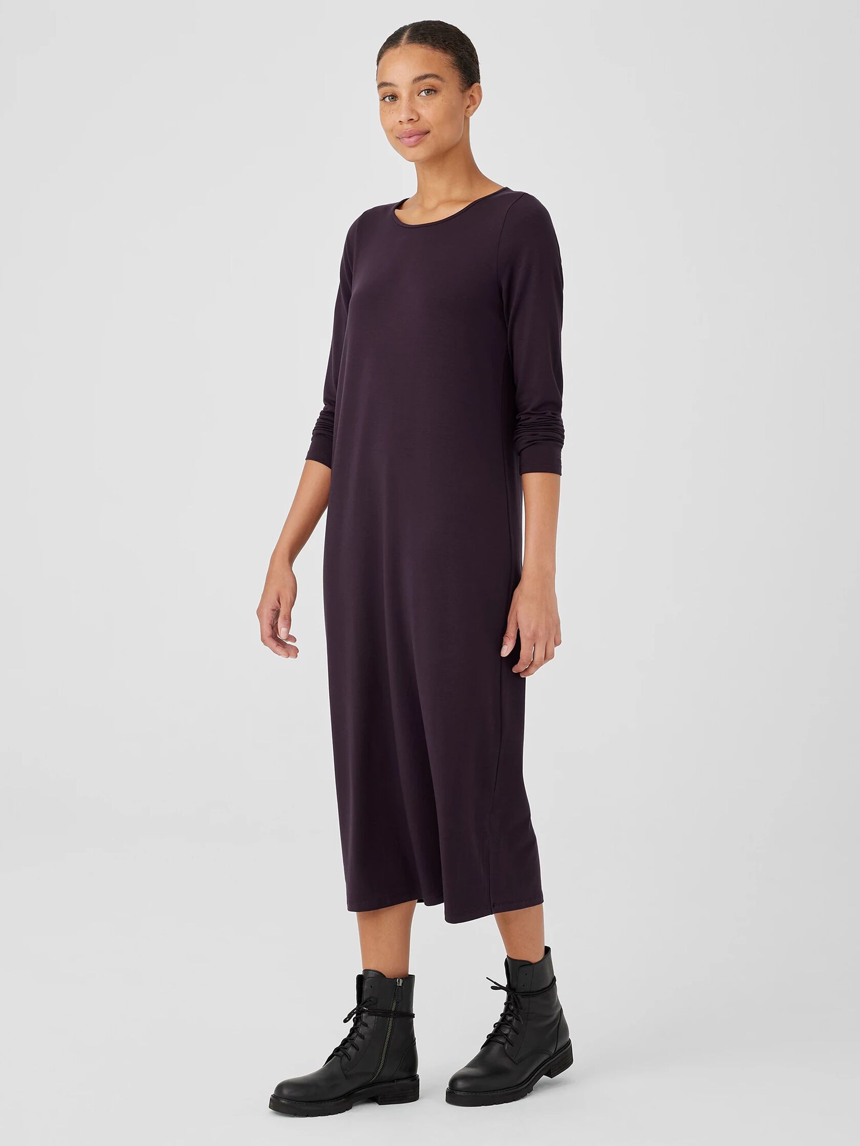 Stretch Jersey Knit Jewel Neck Dress